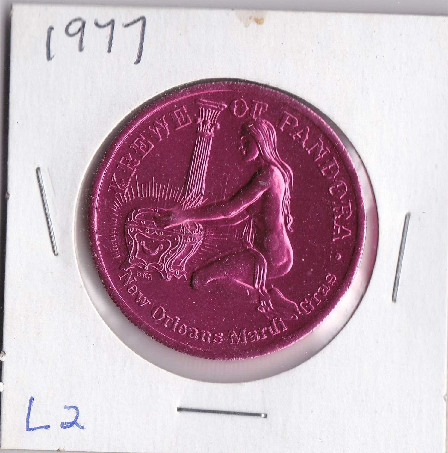 1977 KREWE OF PANDORA  NEW ORLEANS MARDI GRAS  Aluminum DOUBLOON (L2)