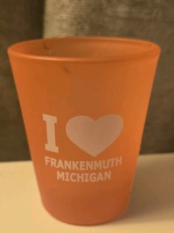 Shot Glass I Love Frankenmuth Michigan Frosted Orange