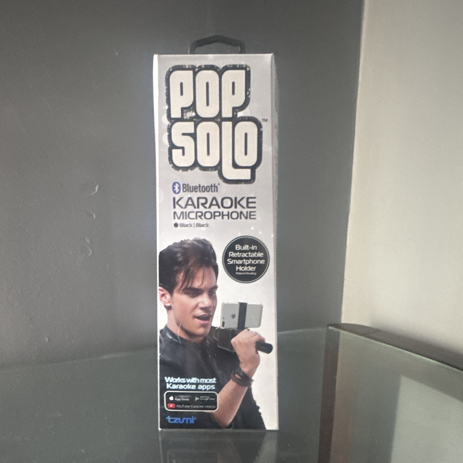 Tzumi Pop Solo Bluetooth Karaoke Mic w/ Built-In Phone Holder Black