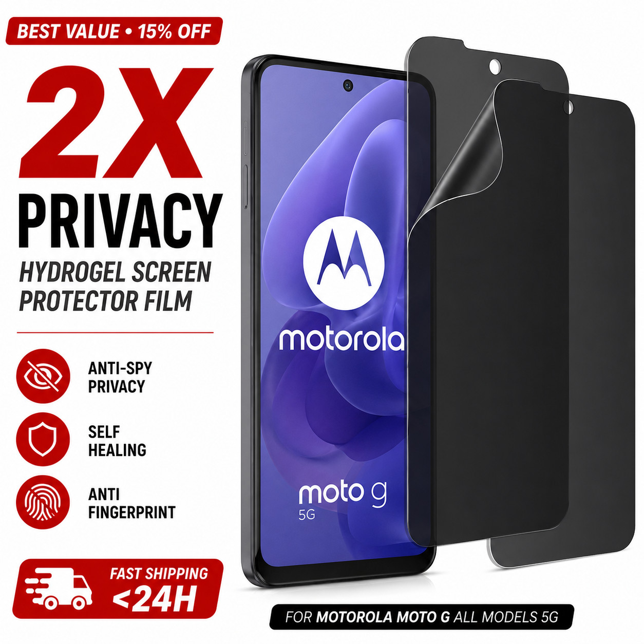 2X Privacy Hydrogel Screen Protector Motorola Moto G All Models 5G