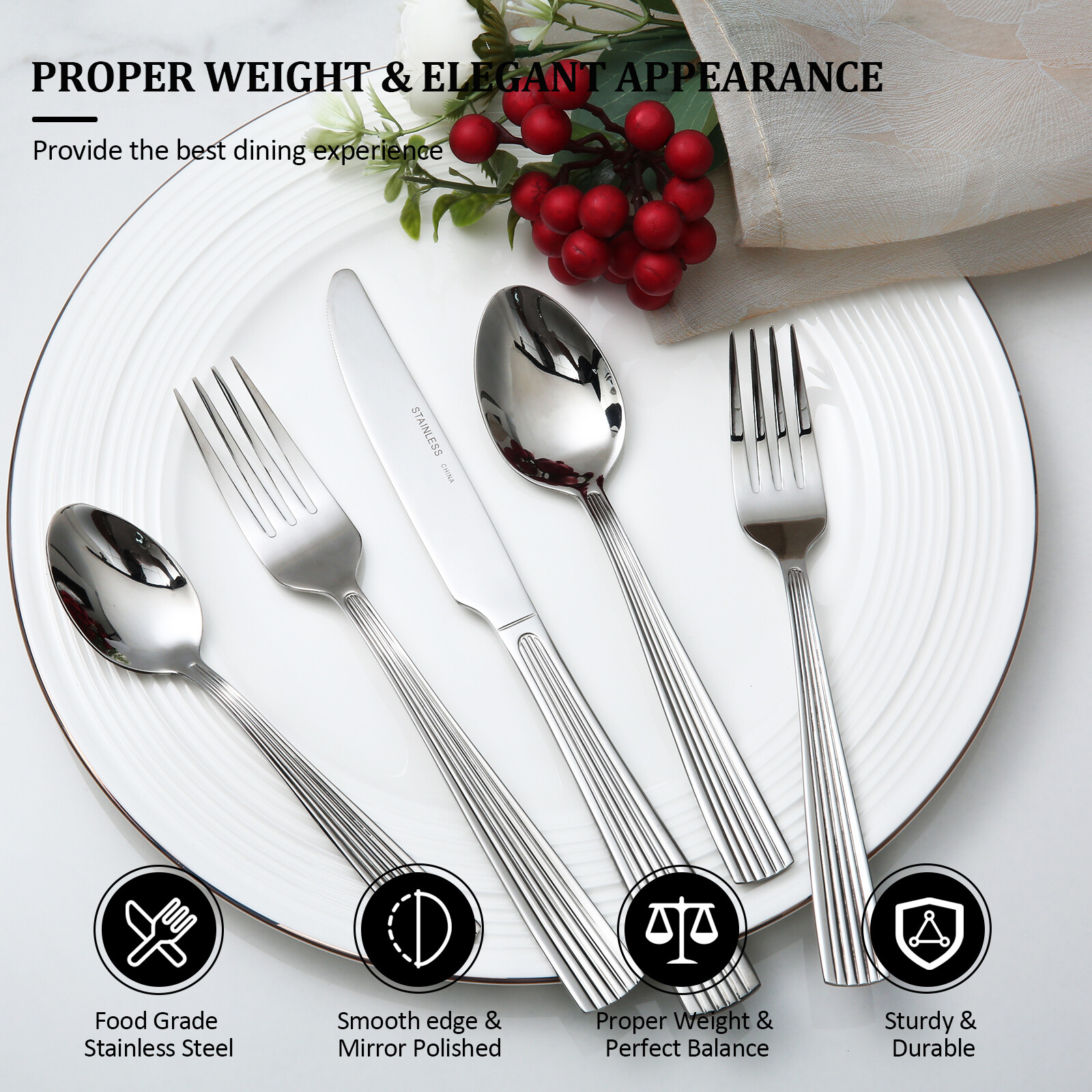 20/40pc Silverware Set Premium Stainless Steel Flatware Cutlery Kitchen Utensil