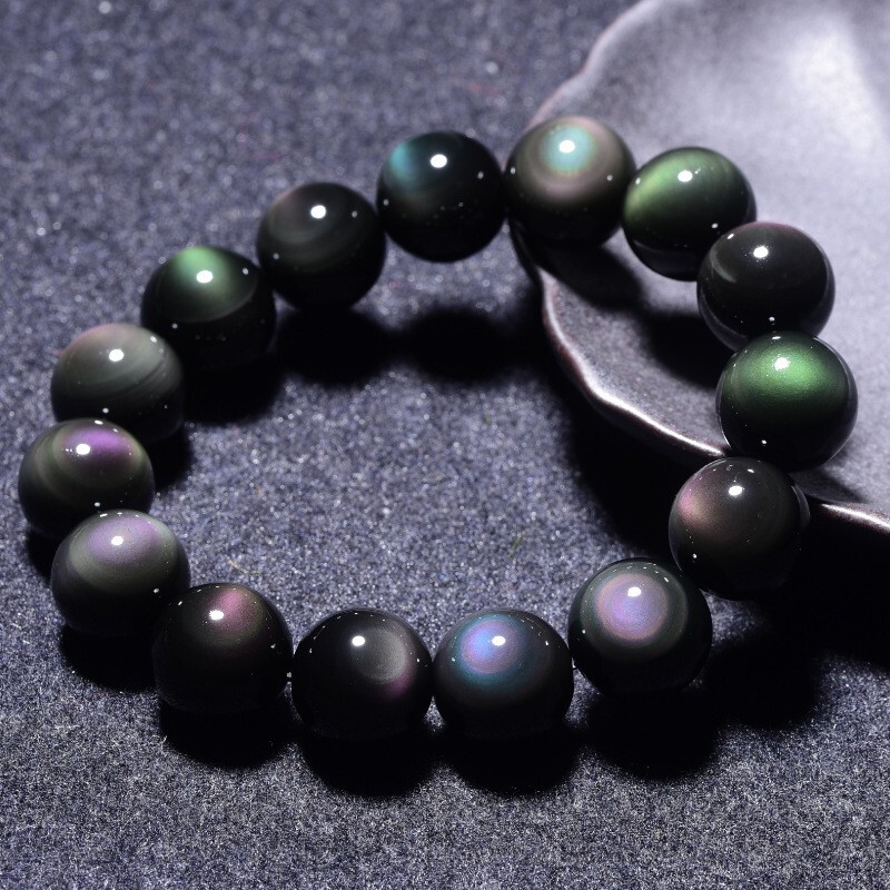 Natural Rainbow Obsidian Beads Crystal Healing Reiki Protection Stretch Bracelet