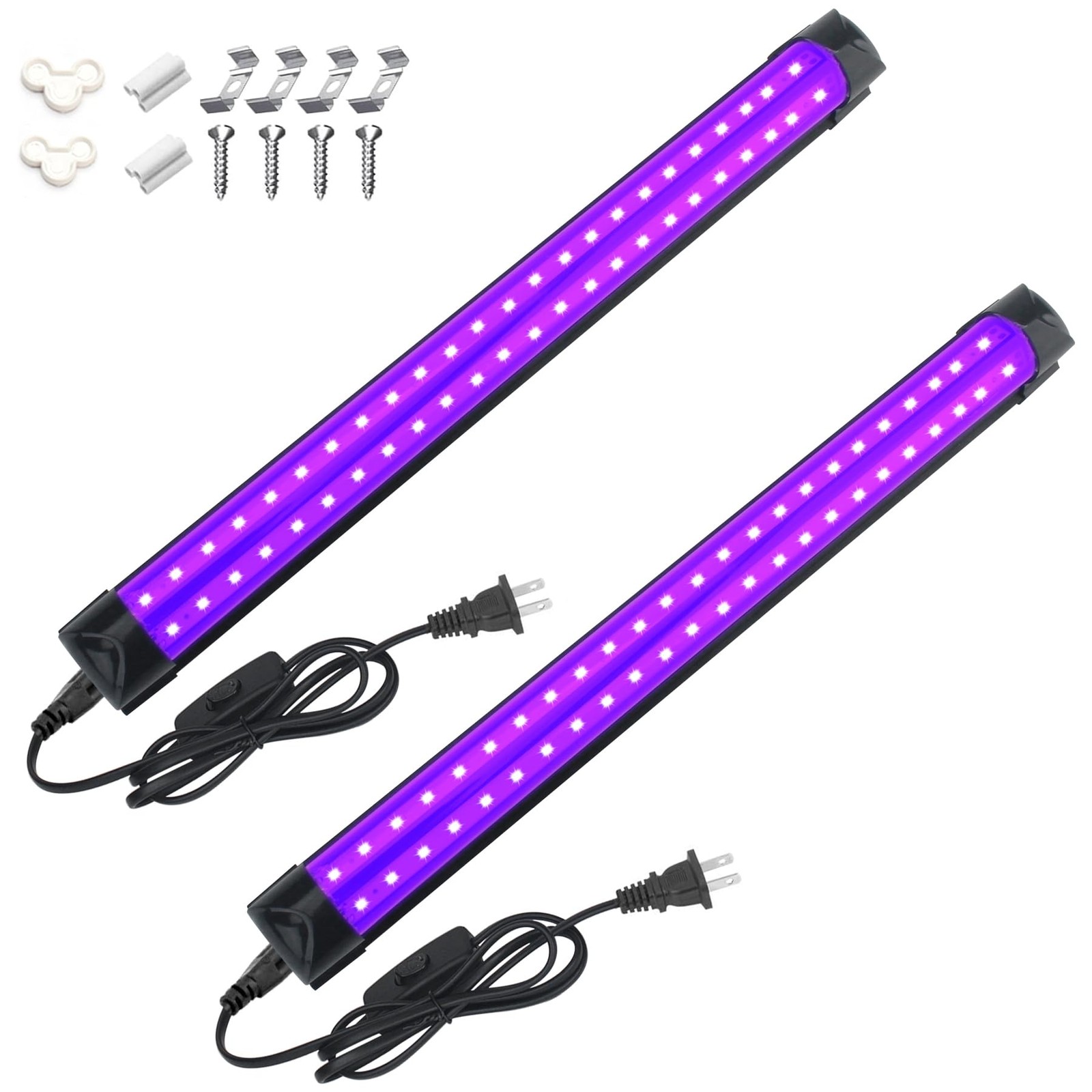BOSITE 2 Packs 10W 1Ft Linkable UV-A Black Light Bars with 59in 2Pack, 2Pack
