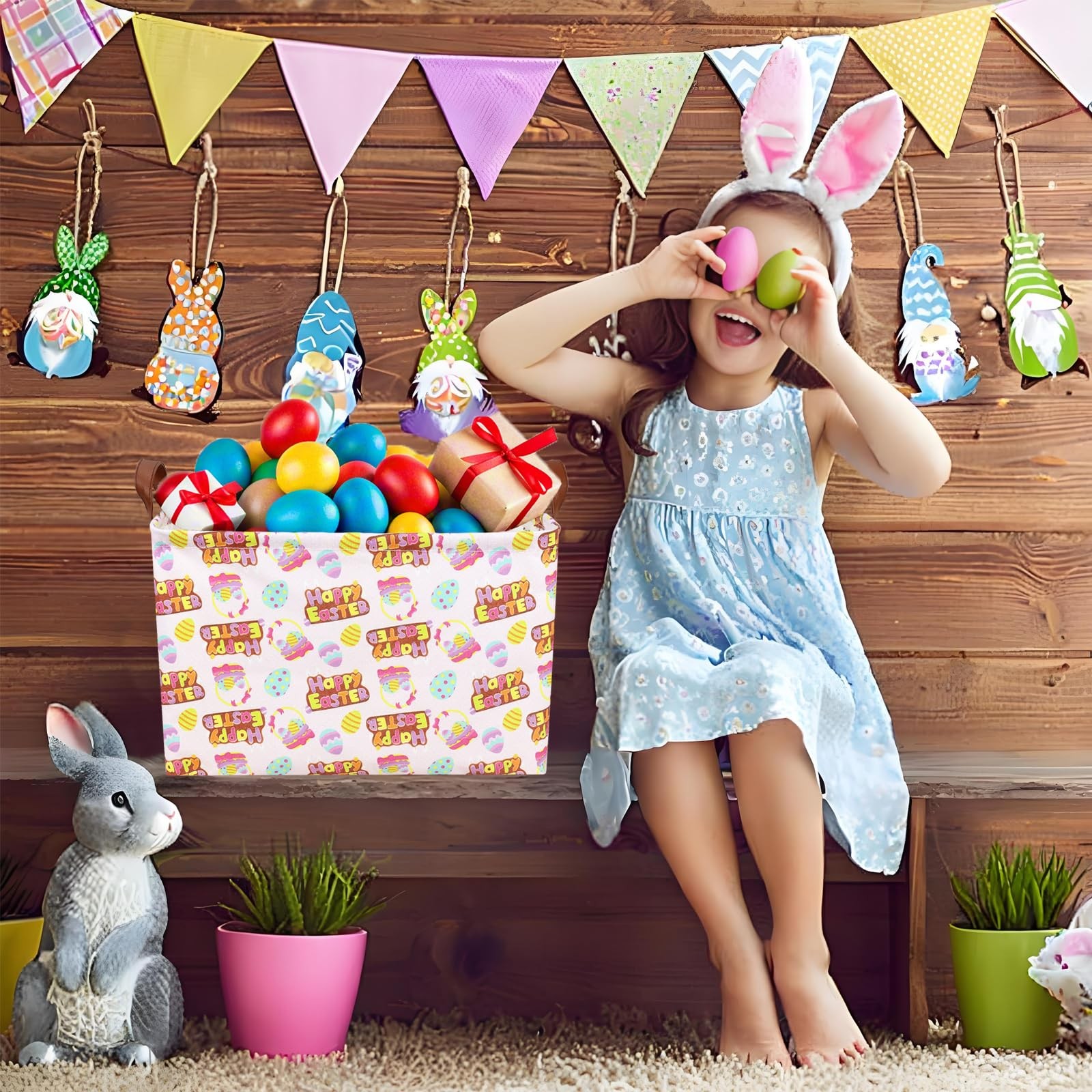 ASKETAM Large Empty Easter Basket for Kid Baby Rectangular Cute Easter Gift B...
