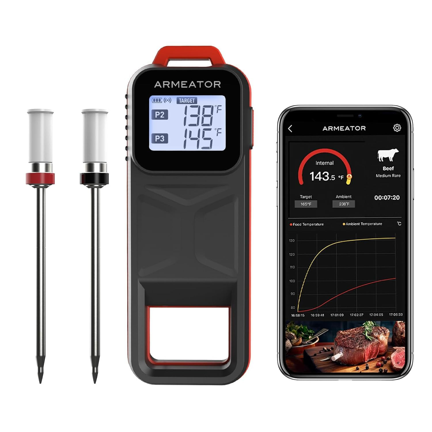 Meat Thermometer for Grilling, Smoking & Cooking – Dual Probe Wireless Smart BBQ