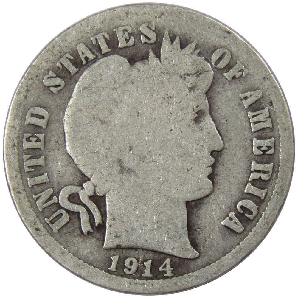 1914 Barber Dime Circulated Silver 10c Coin Collectible