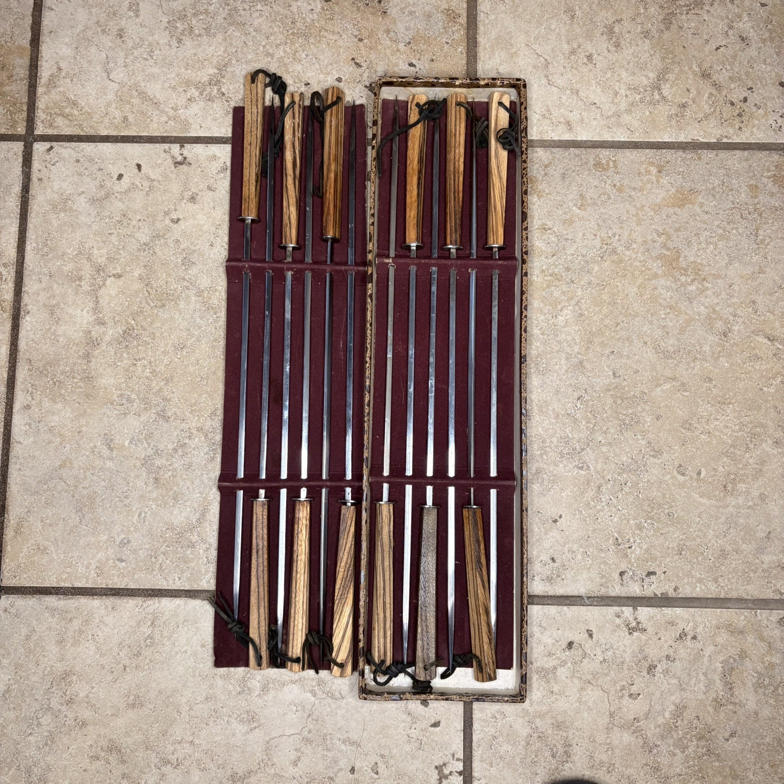 VTG MCM Sword Kebab 16.5” Skewers Stainless Steal Japan set of 12 wooden handle