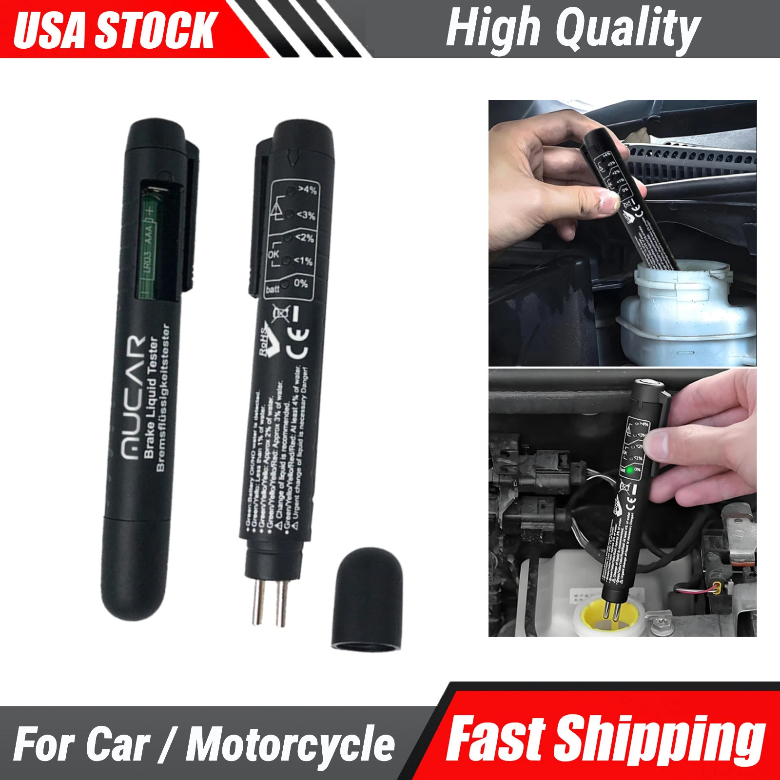 Brake Fluid Liquid Oil Tester Pen 5 LED Indicator Auto Testing Tool For DOT3/4/5