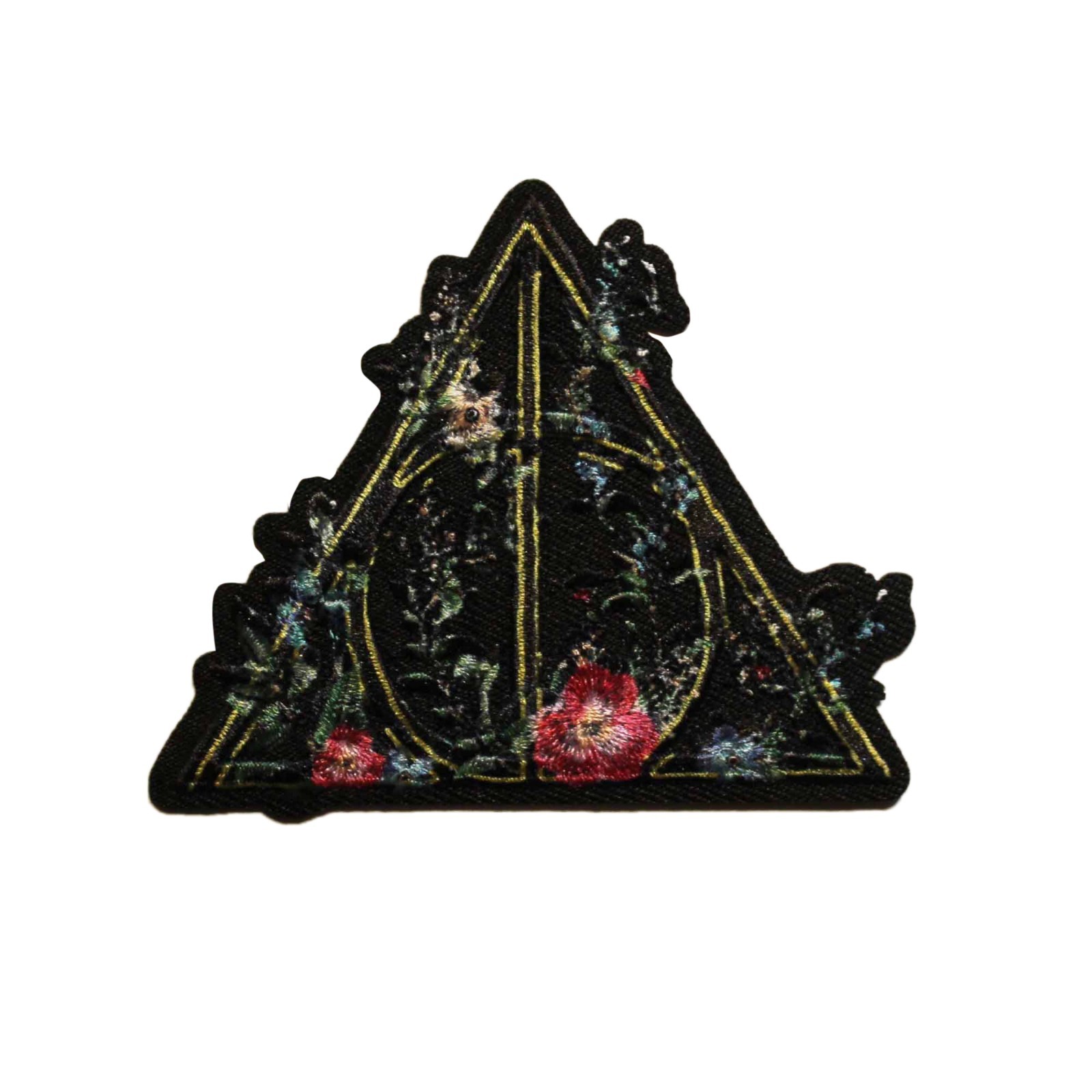 Harry Potter Deathly Hollows Symbol Floral Embroidered Iron On Patch - 04-A