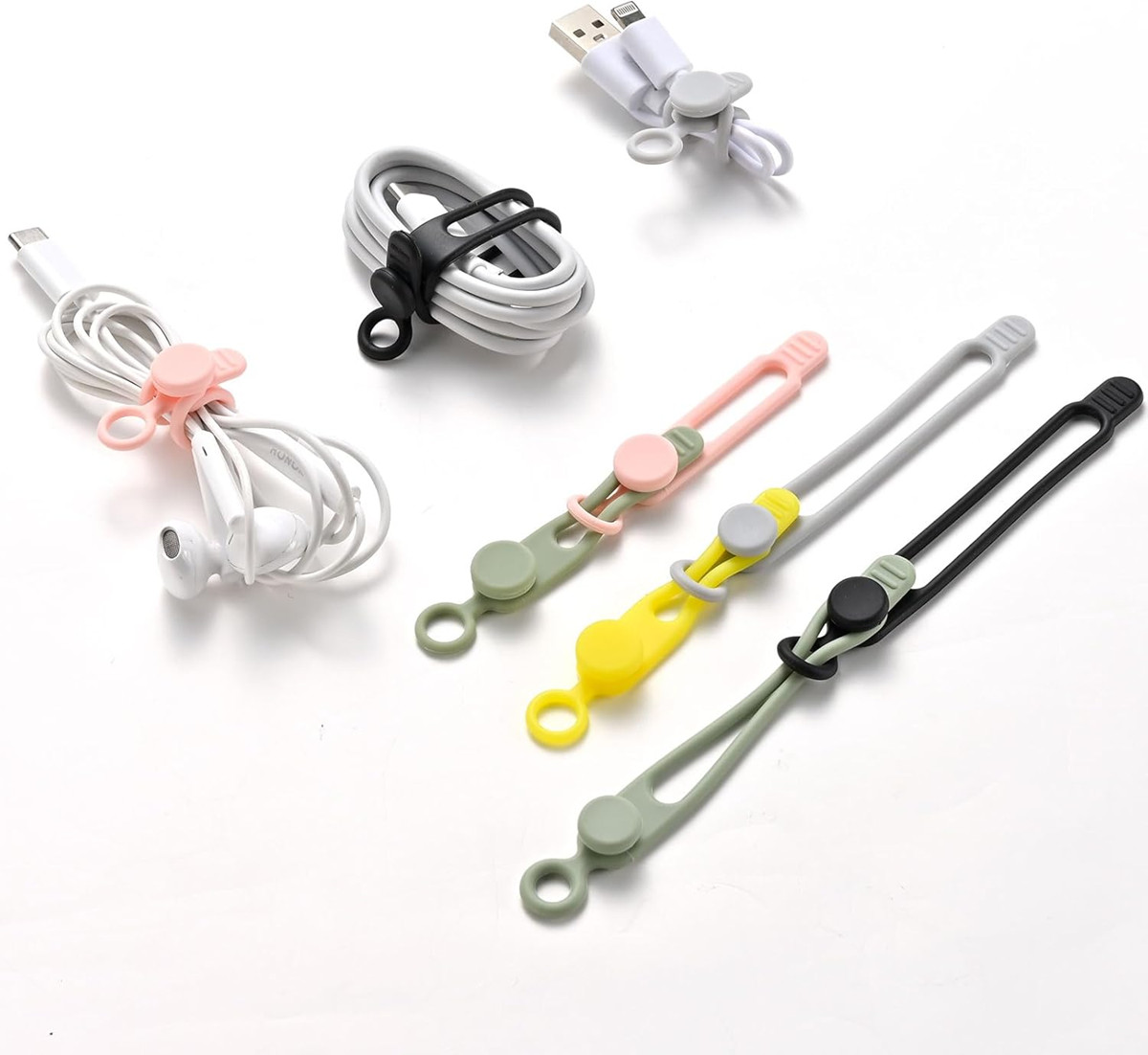 10Pcs Reusable Silicone Cable Ties–Adjustable Cord Organizer with Locking Buckle