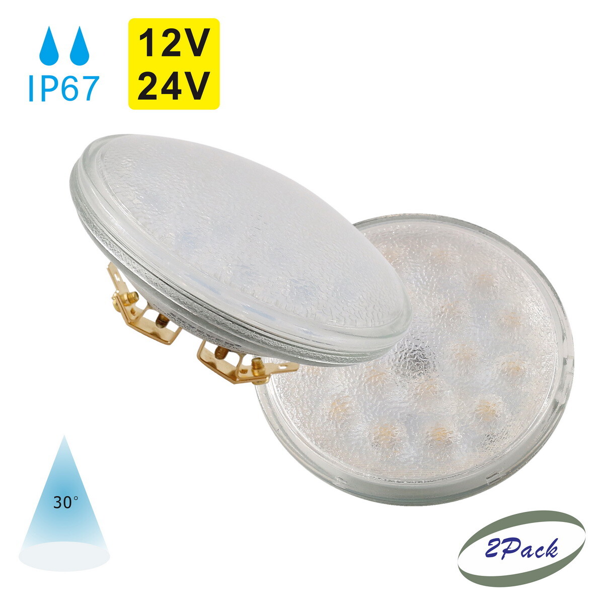 2Pack Waterproof PAR36 LED Light Bulb 12V-30V 15W Multi-purpose base Narrow Beam
