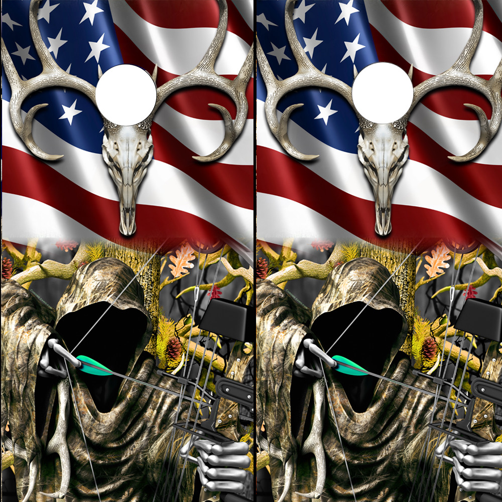 Cornhole Board Wraps American Flag GOLD OBLITERATION Camo Grim Reaper 2pack