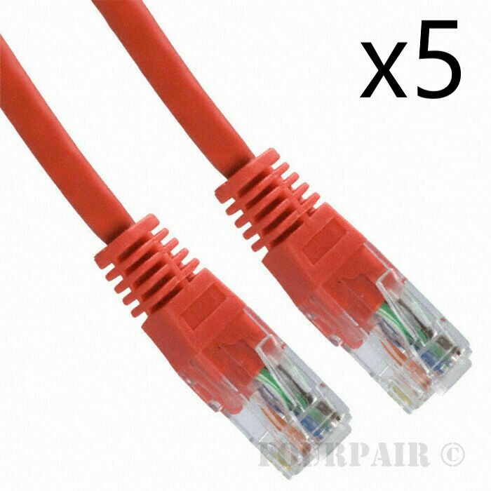 5 Pack Lot - 2ft CAT5e Ethernet Network LAN Router Patch Cable Cord WireRed