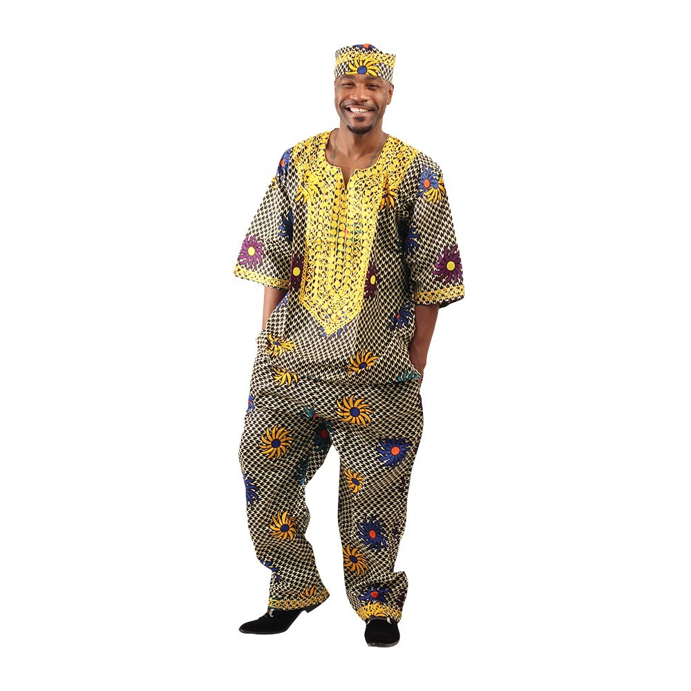 Men's Cotton Print Dashiki Set Free Size