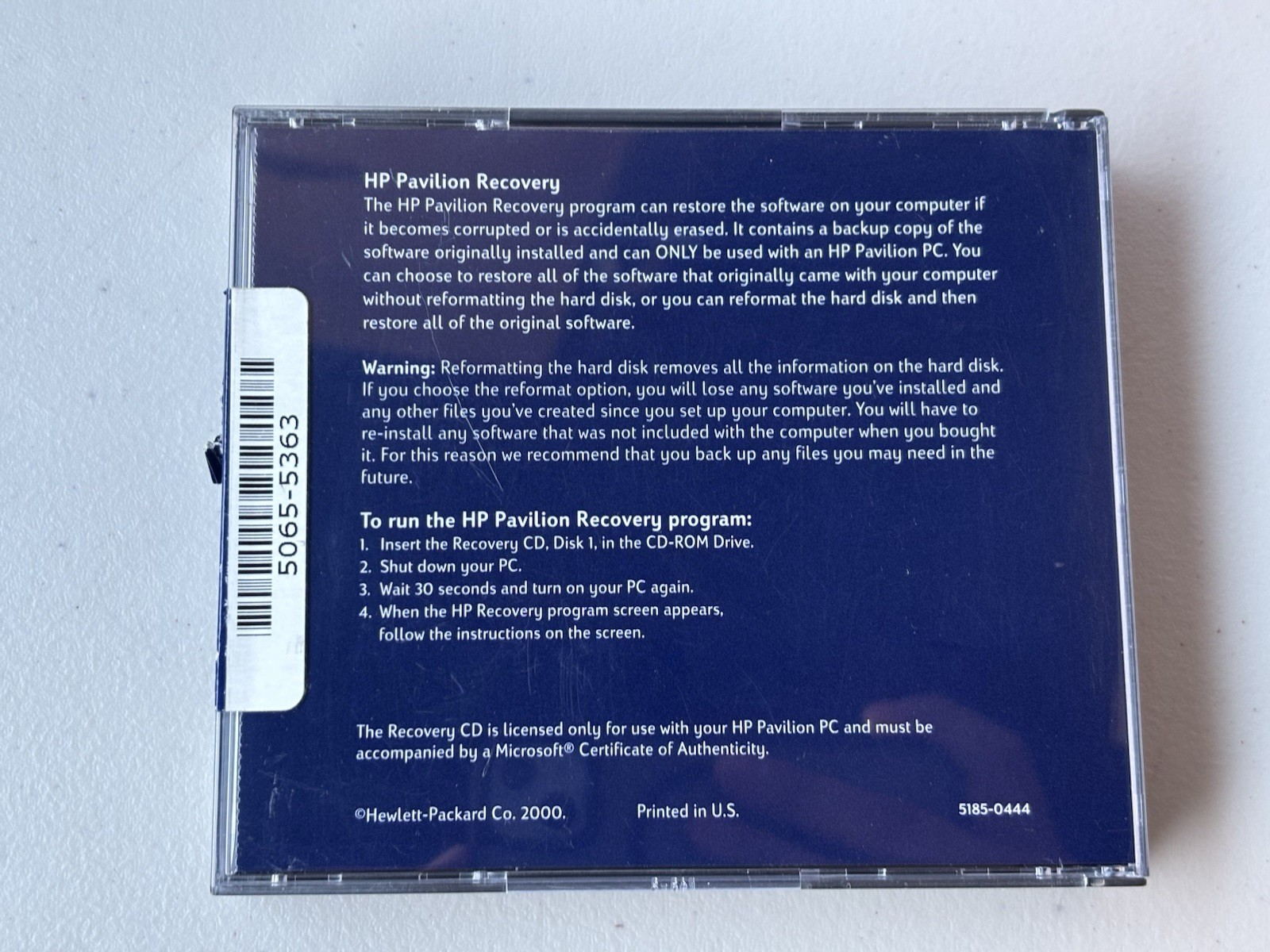 HP Pavilion Recovery 3 Disc CD Set System & Application Recovery 2000 Nice Discs