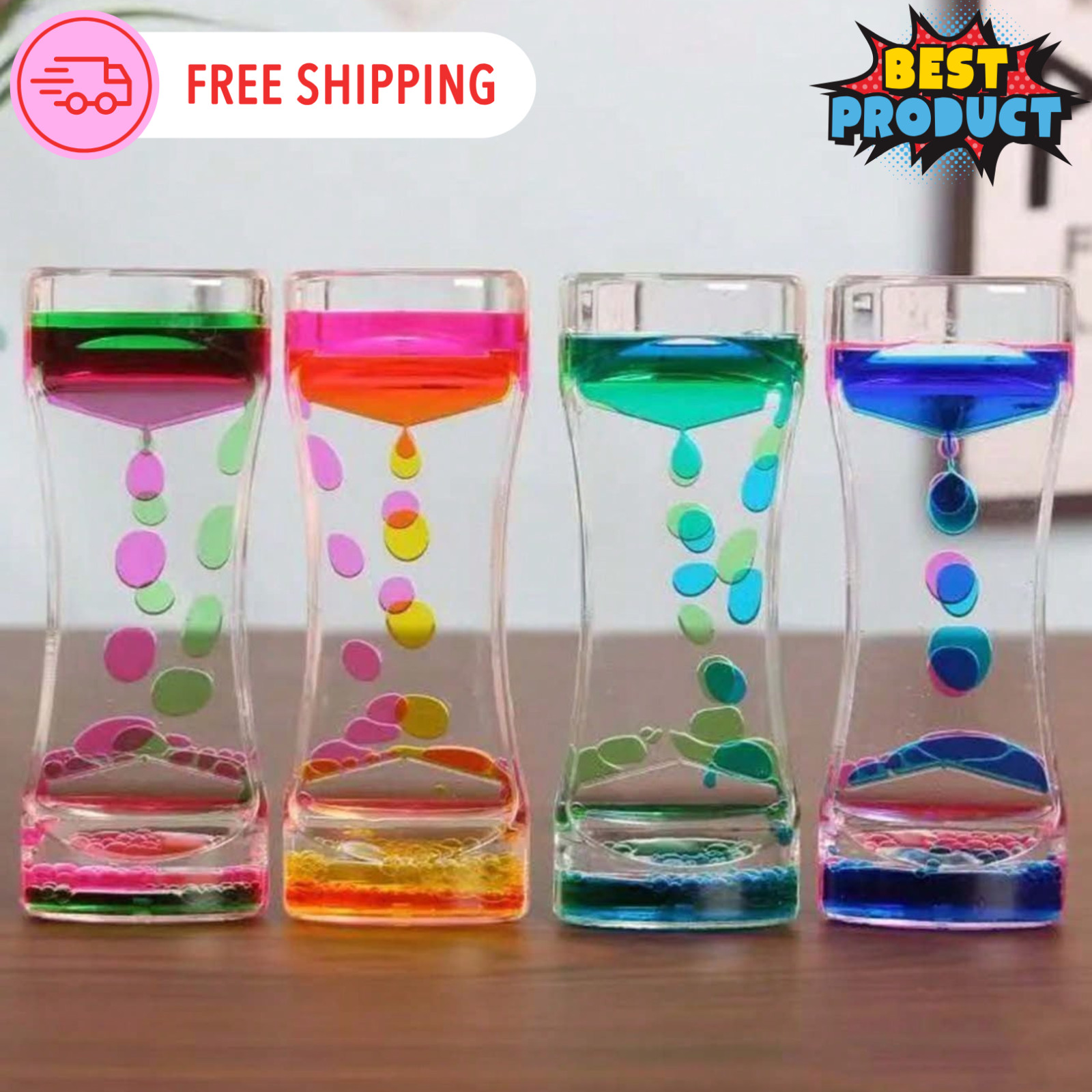 Hourglass Desk Fidget Toy Liquid Motion Bubbler Timer Colorful Drip Oil Timer 1H