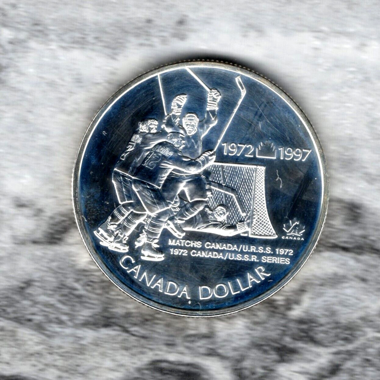 CANADA - SPECTACULAR  25TH ANNIVERSARY HOCKEY VICTORY  PROOF SILVER DOLLAR, 1997