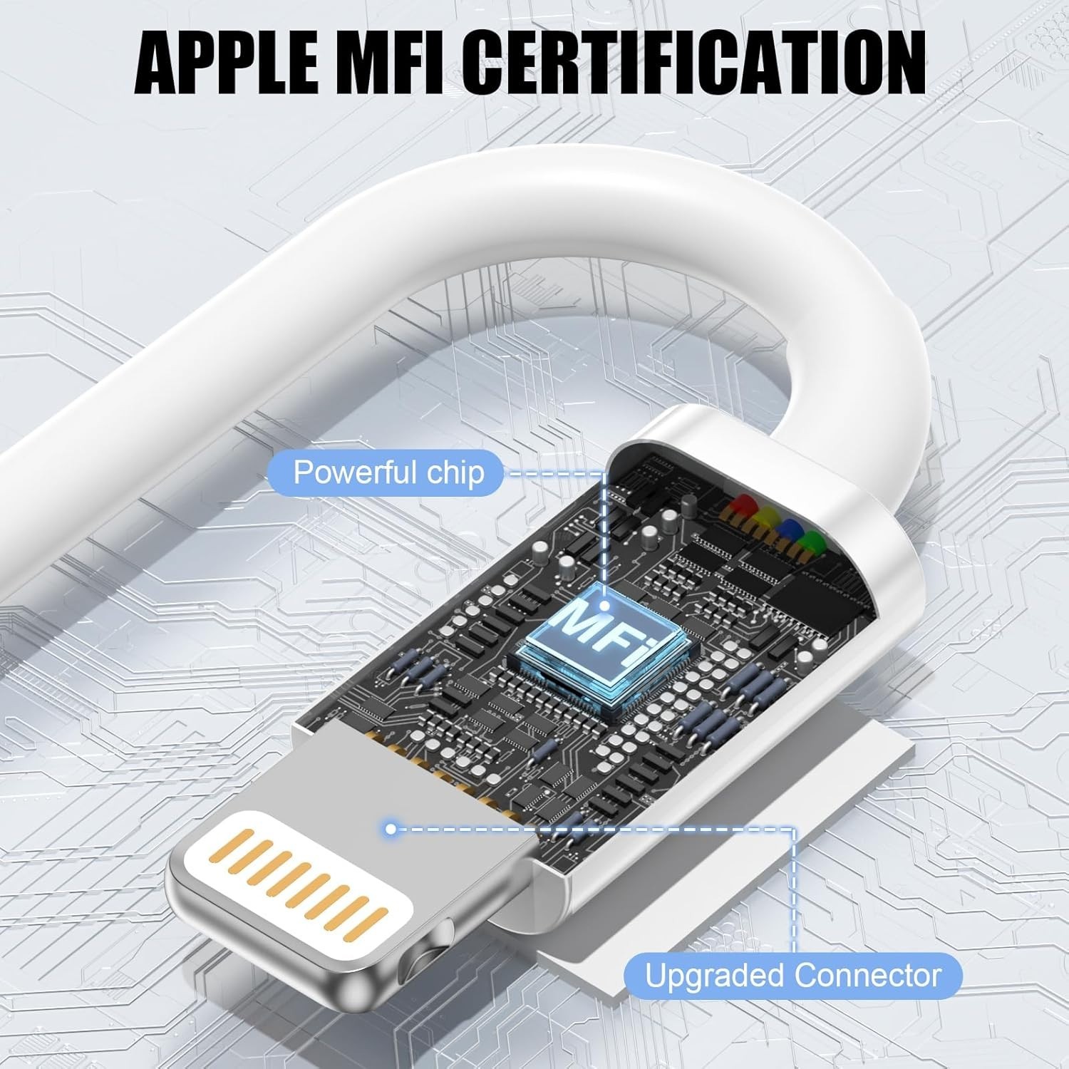 4 Pack Apple CarPlay Cable USB iPhone Charging Cable 3FT Fast MFi White