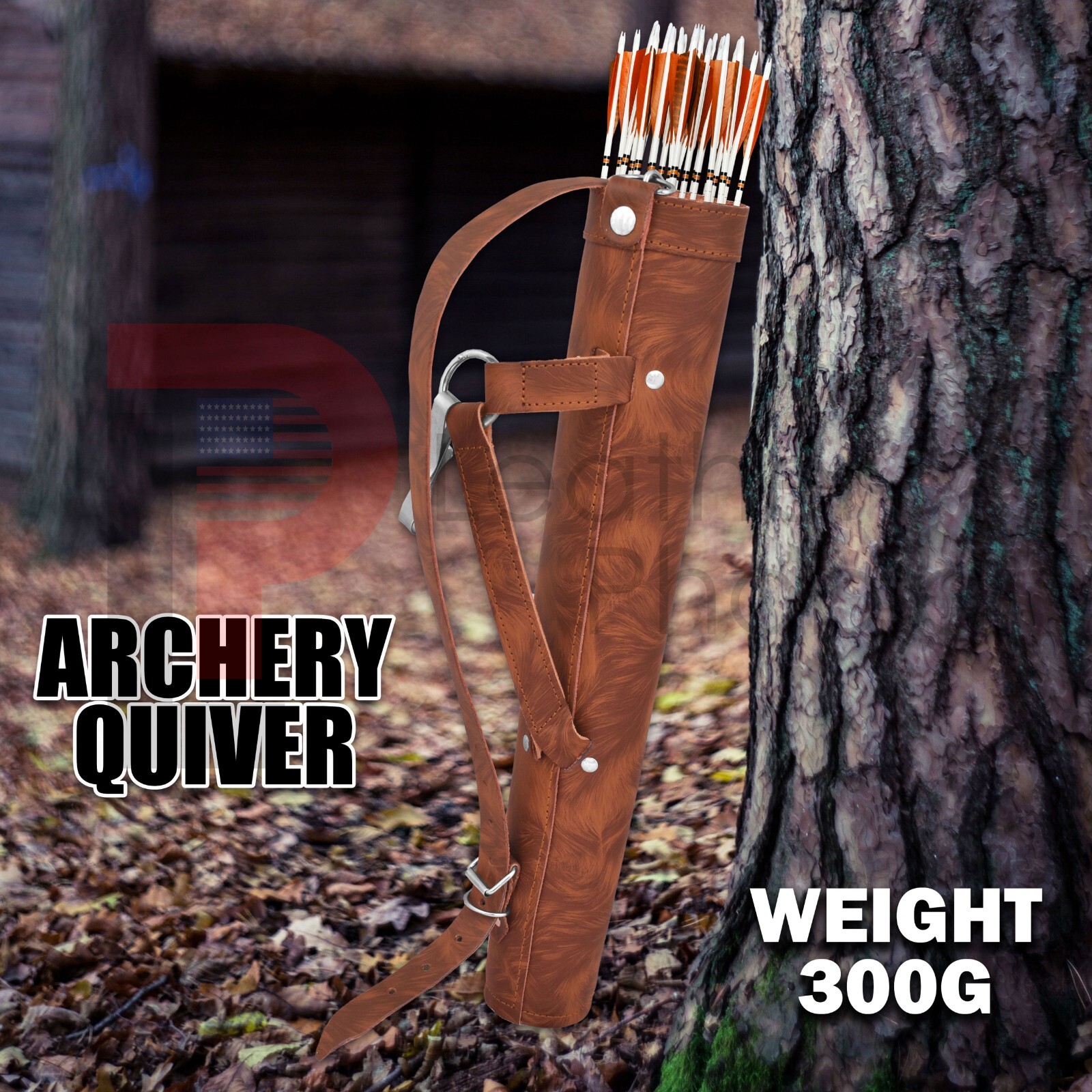 Archery Quiver Handmade Cowhide Leather Quiver , Brown Arrow Quiver For Hunting