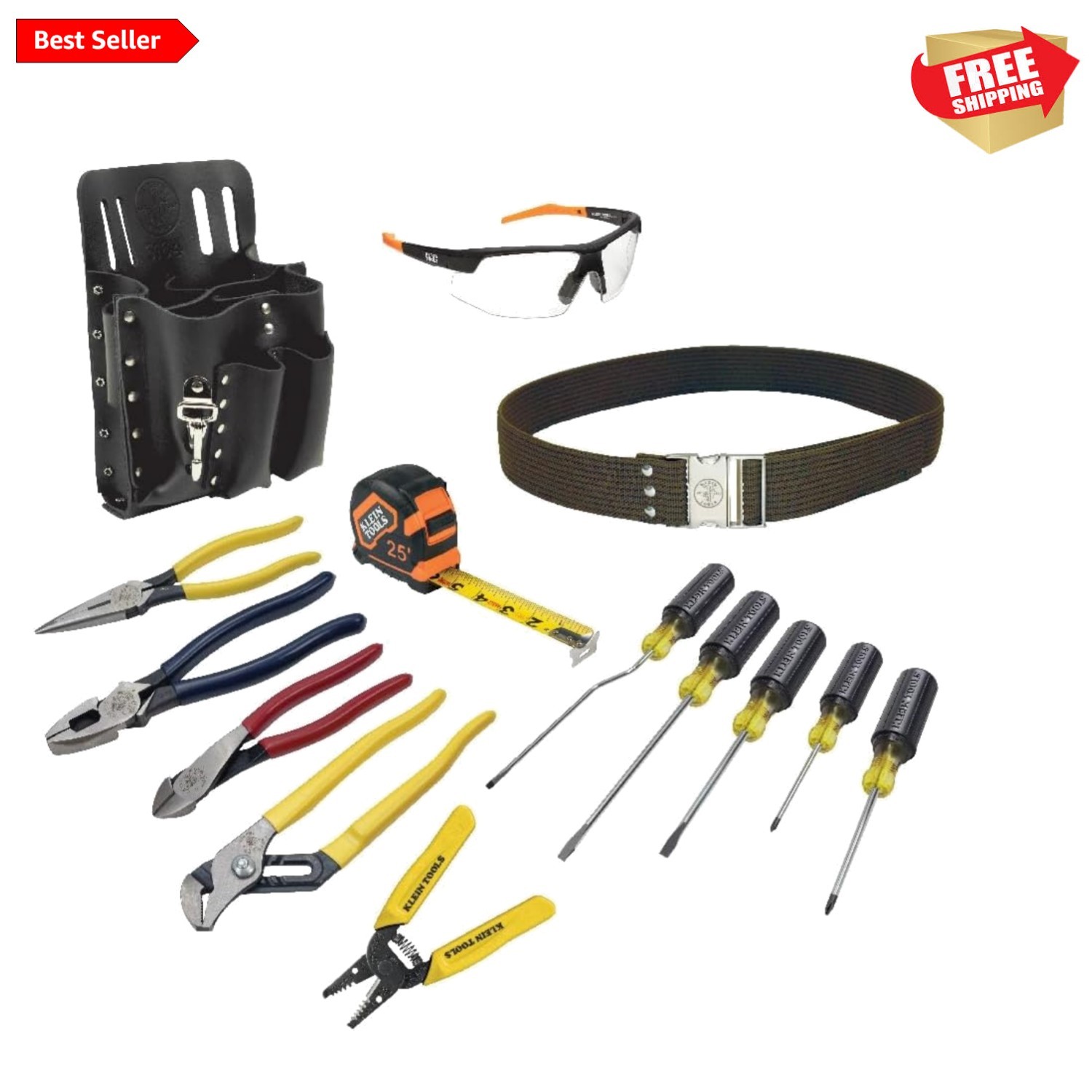 Comprehensive 14-Piece Electrician's Tool Kit with Leather Organizer & Tools