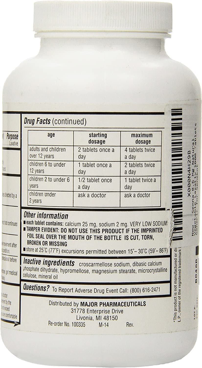 Pharmaceuticals Senna Natural Vegetable Laxative 8.6Mg Tablets, 1000 Count