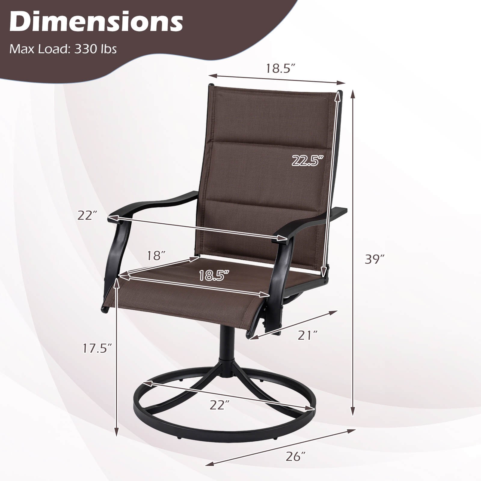 Padded Patio Swivel Chairs Set of 2, Ergonomic Outdoor Dining Chairs w/High Back