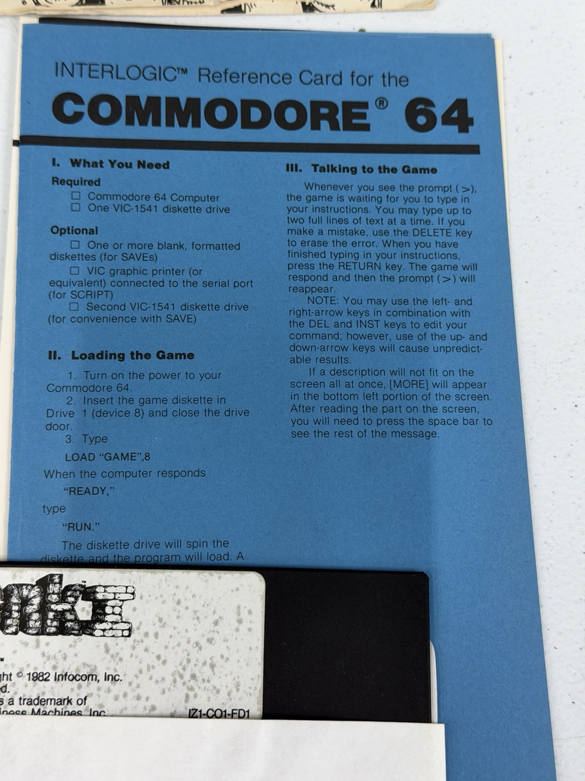 ZORK I (COMMODORE 64) VINTAGE COMPUTER GAME INFOCOM