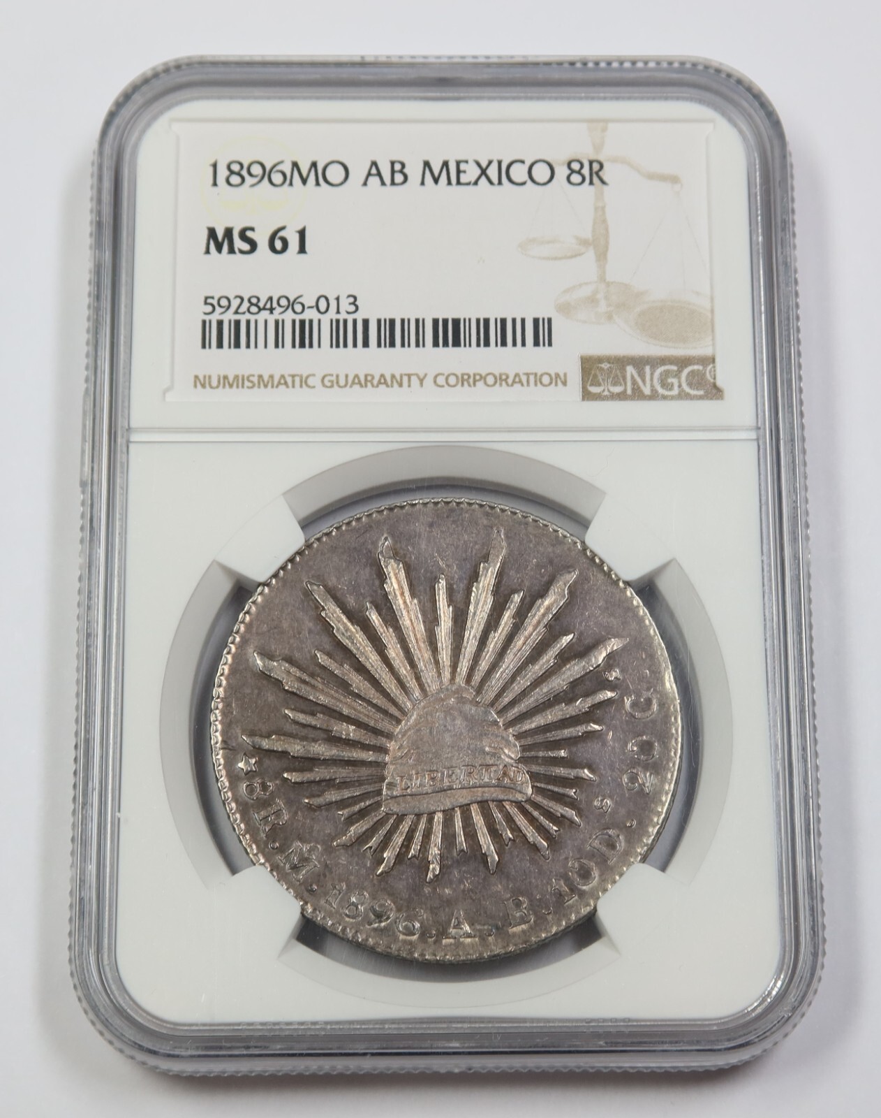 1896-Mo AB NGC MS61 | REPUBLIC of MEXICO - Silver Eight Reales 8R Coin #35650A