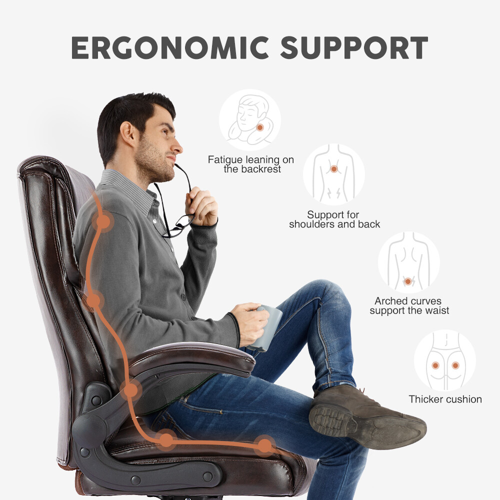 Ergonomic PU Leather Executive Office Chair with Flip-up Armrests Desk Chair