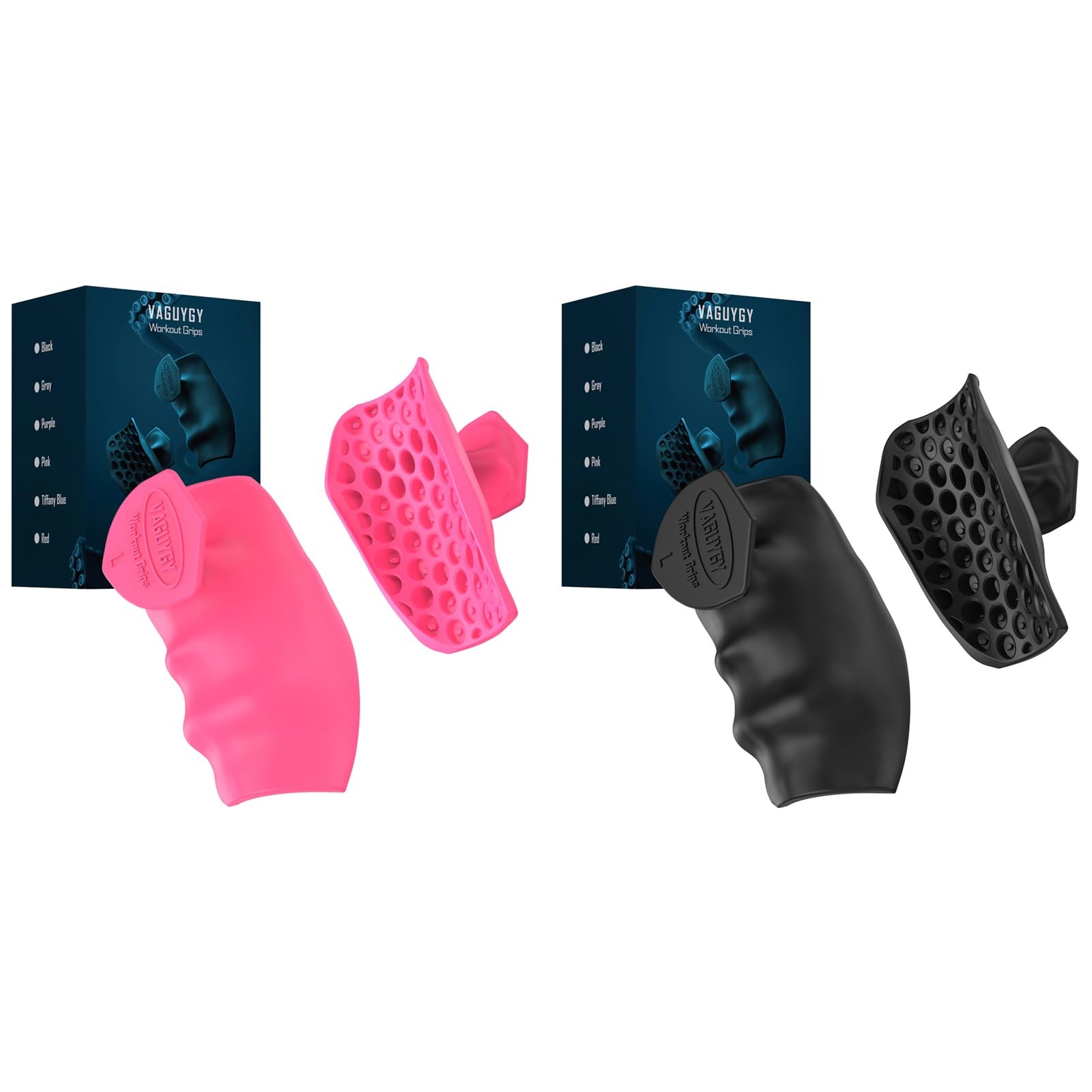 VAGUYGY Workout Grips,Rubber Fingerless Gym Gloves, Pull Up Grips BLACK+PINK