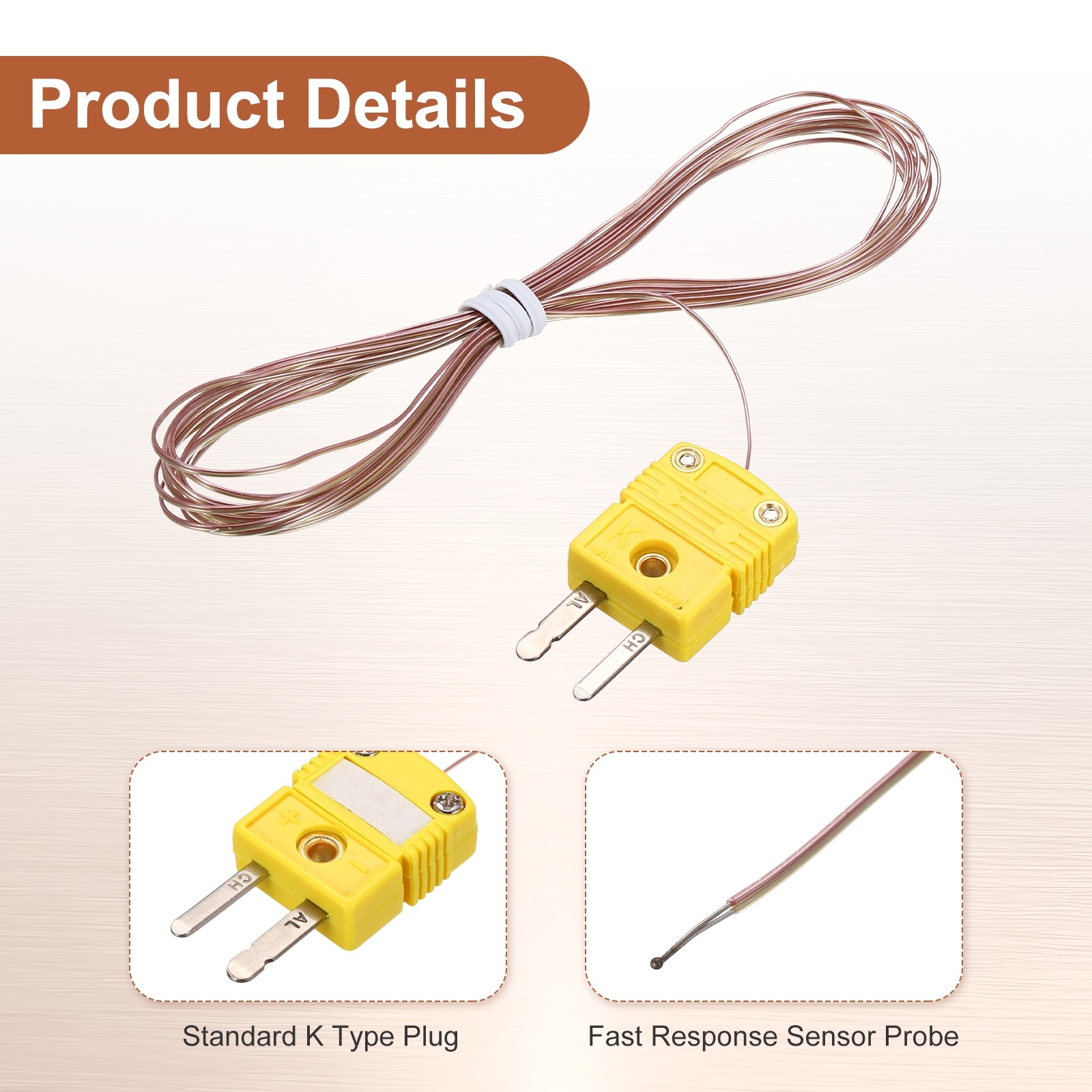 K Type Thermocouple Mini Connector Temperature Sensor 8ft, 0.8mm Wire