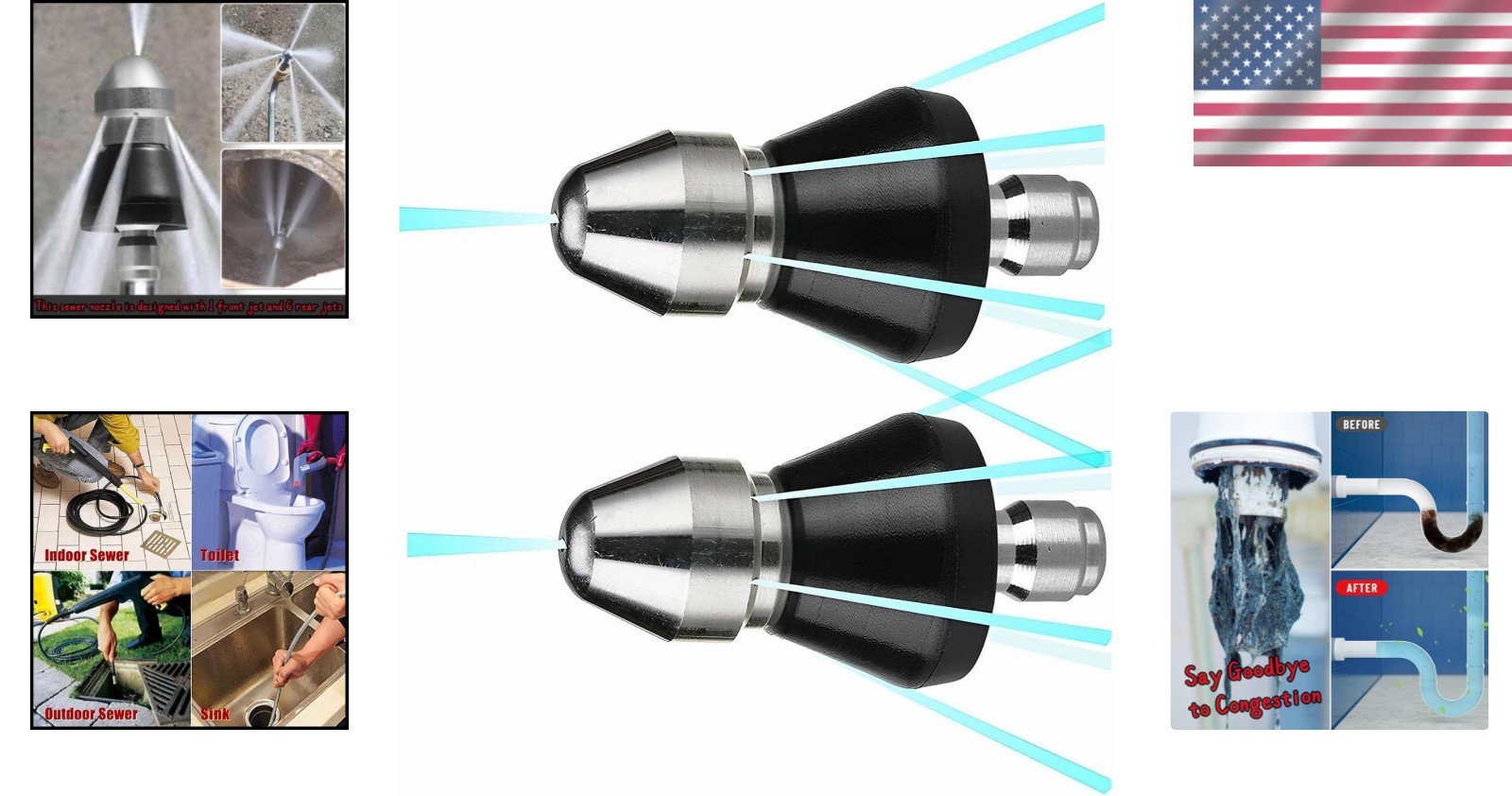 Powerful Stainless Steel High-Pressure Nozzle Set for Efficient Sewer Cleaning