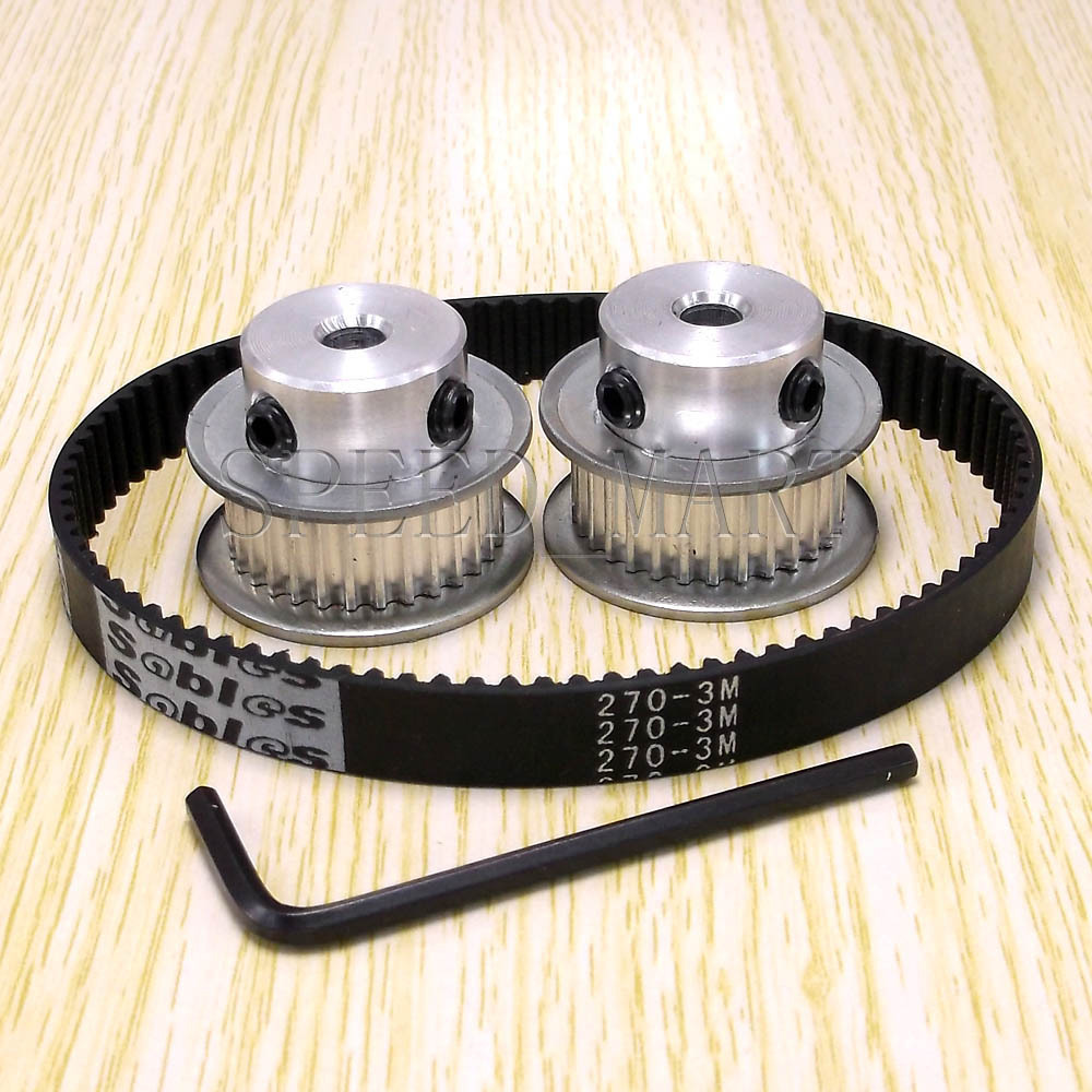 2PCS 3M Timing Pulley 30T 6mm Bore with 270-3M Belt for Stepper Motor HTD