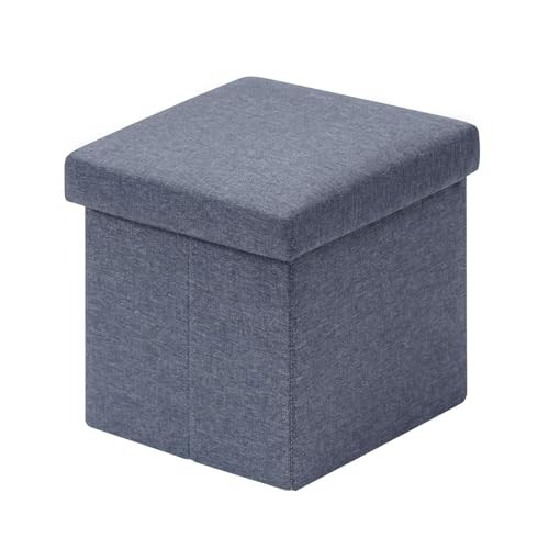 Storage Ottoman Cube Small Foot Seat, for Living Linen Blue 11.8"x11.8"x11.8"