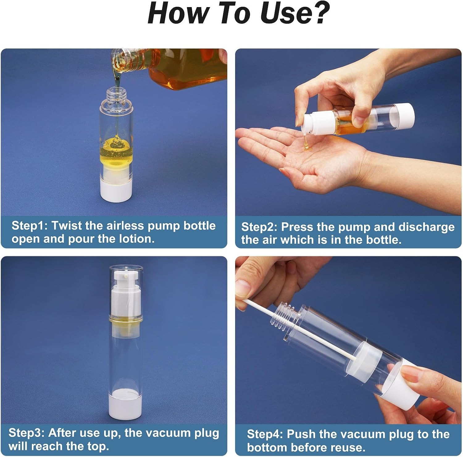 Airless Pump Bottles 3 Pack 1.7oz Empty Moisturizer Pump Dispenser | Clear Airle