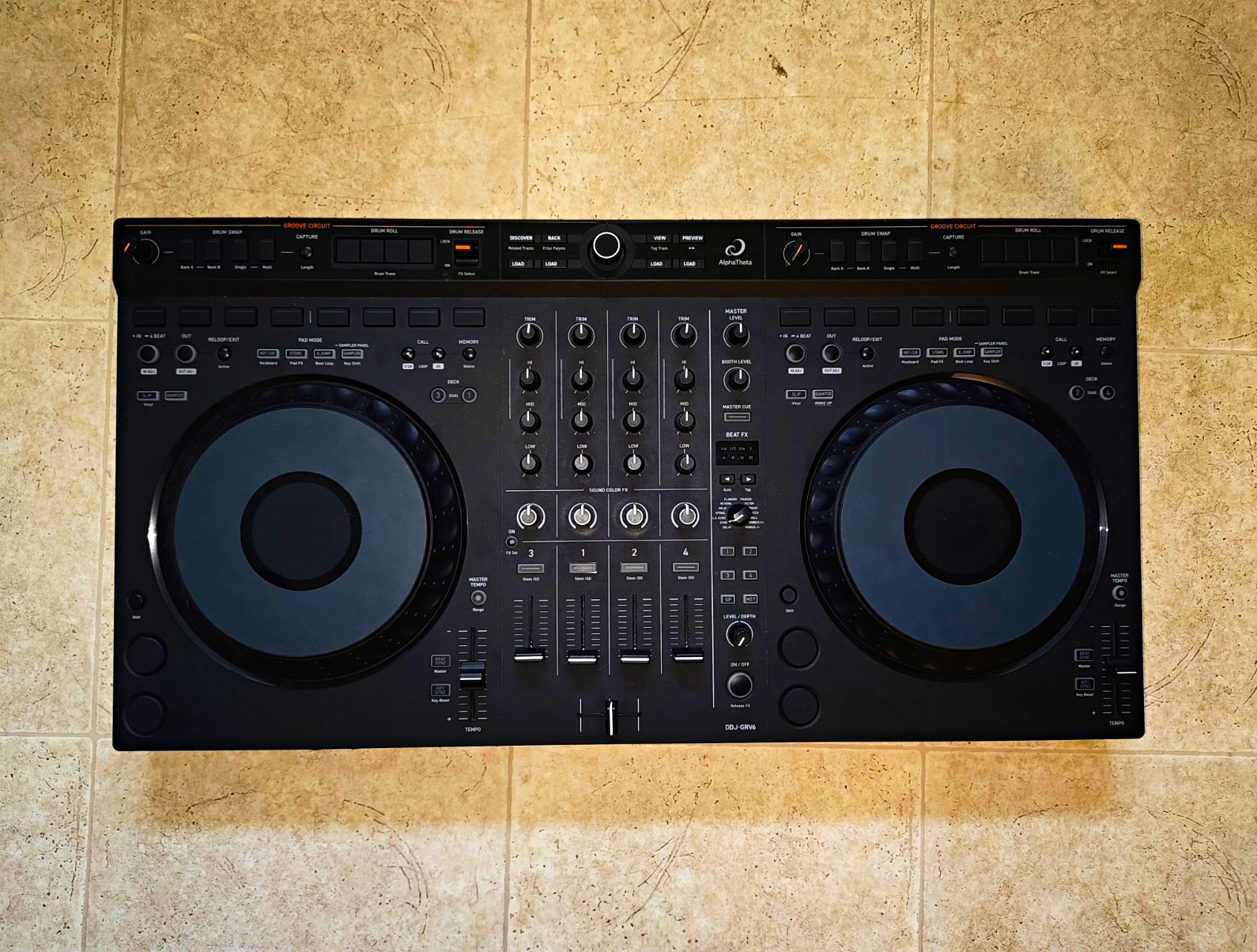 AlphaTheta DDJ-GRV6 2-Deck 4-Channel DJ Controller w/ Mixer, Beat FX, Black