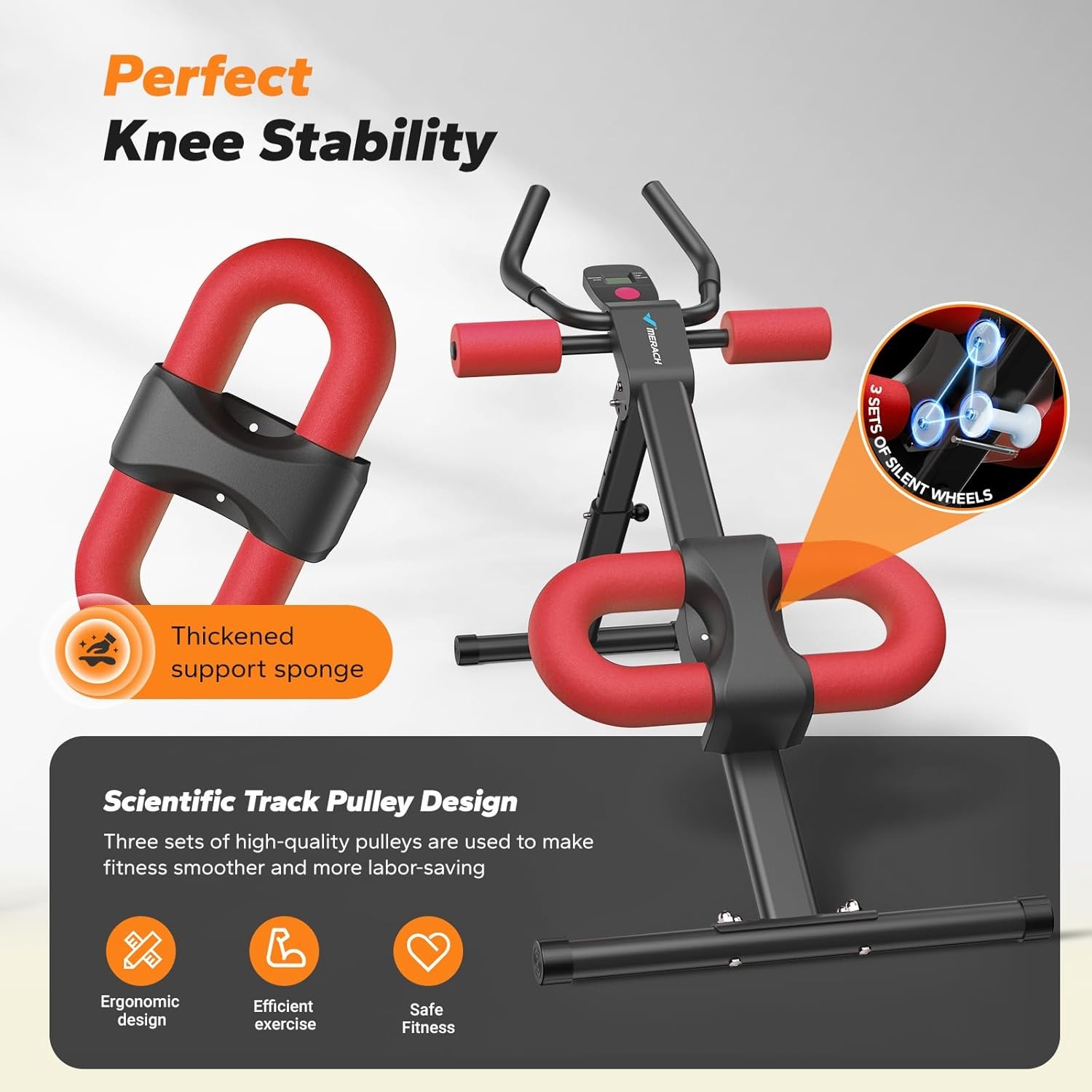 Adjustable Ab Machine for Home Gym, Foldable Ab Trainer with Knee Protection