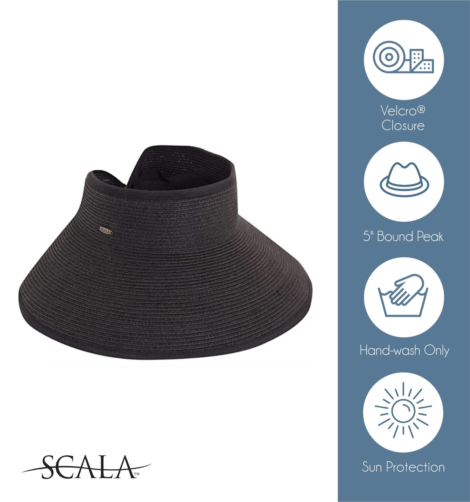 Scala Women's Packable Paper Braid Visor One Size Black