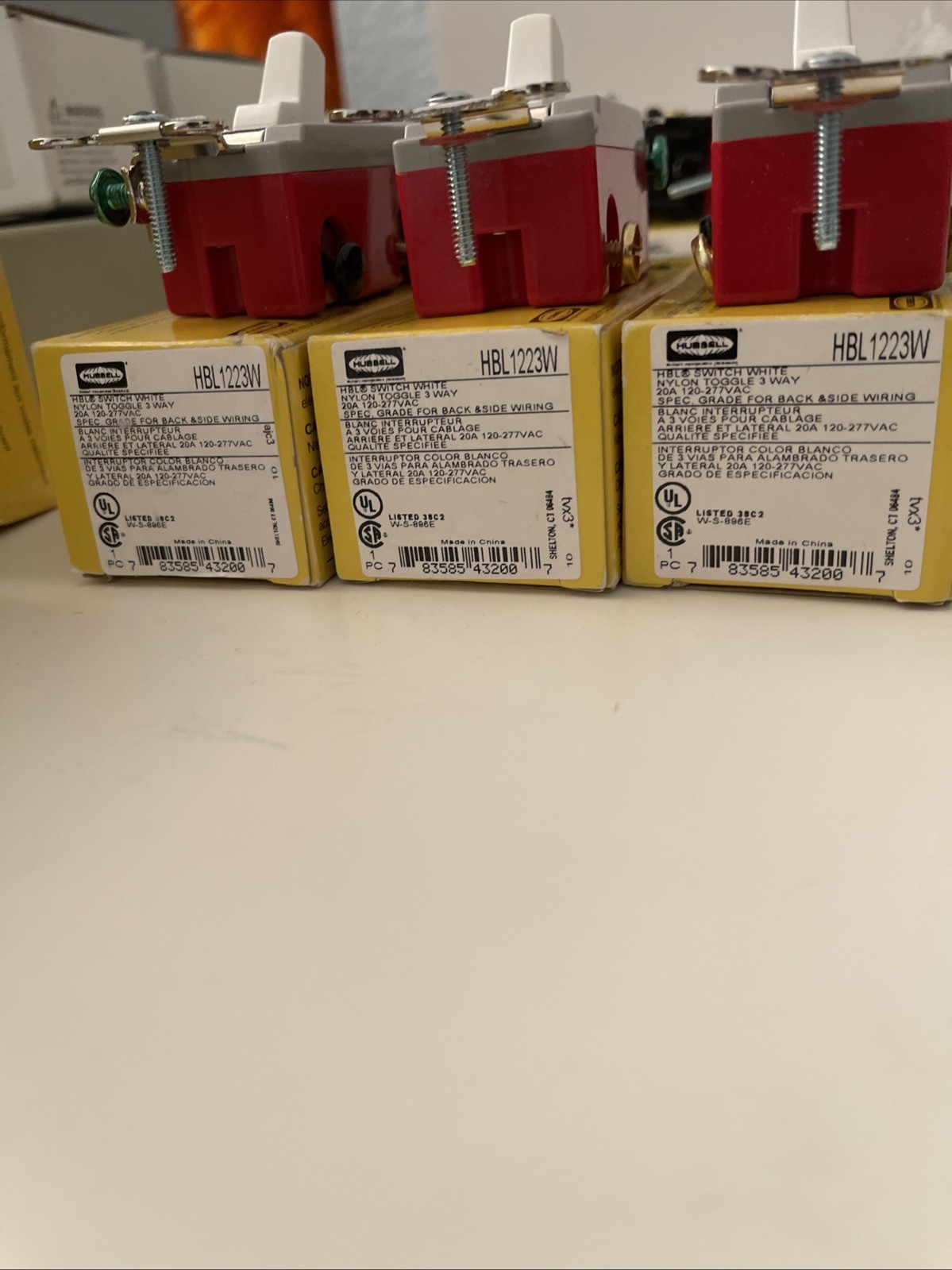 Hubbell HBL1223W 3-Way 20A Industrial Grade WHITE Toggle Switch, 120-277VAC