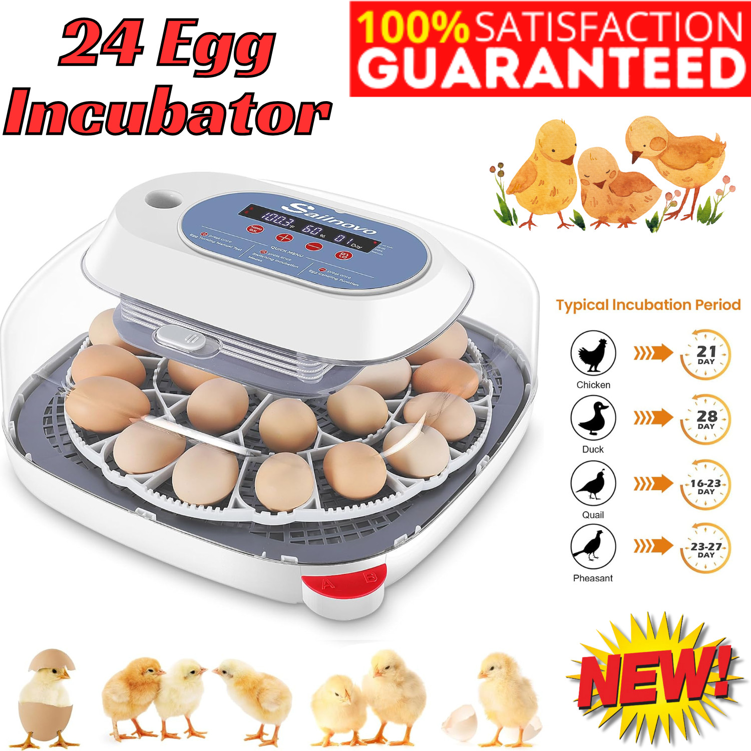 24 Egg Incubator for Hatching w/Automatic Egg Turner Temperature Display Gift🌱