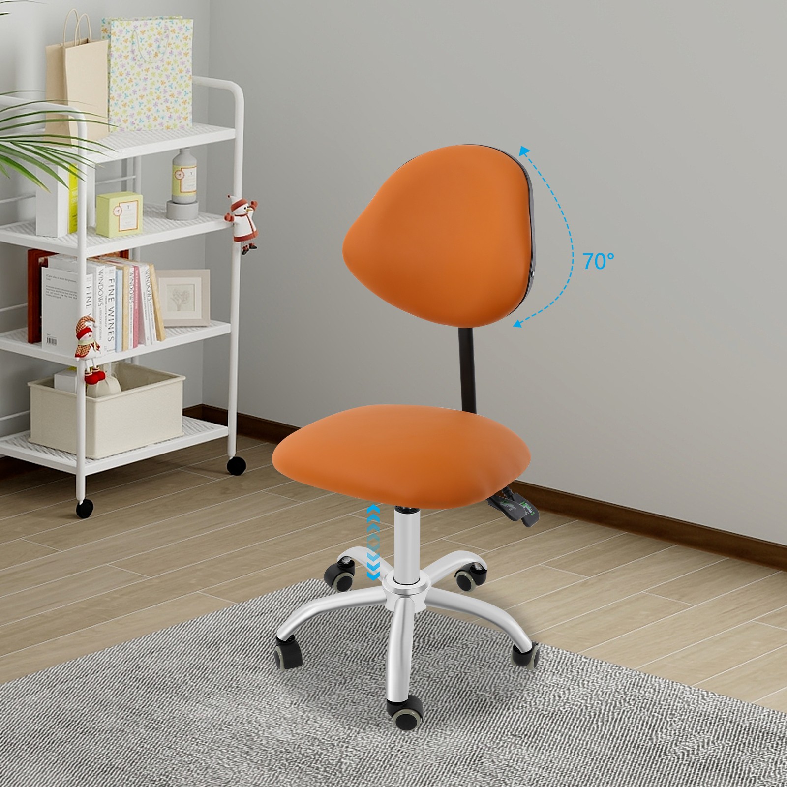 Adjustable Saddle Swivel Chair Ergonomic Rolling Stool w/ Backrest for Office