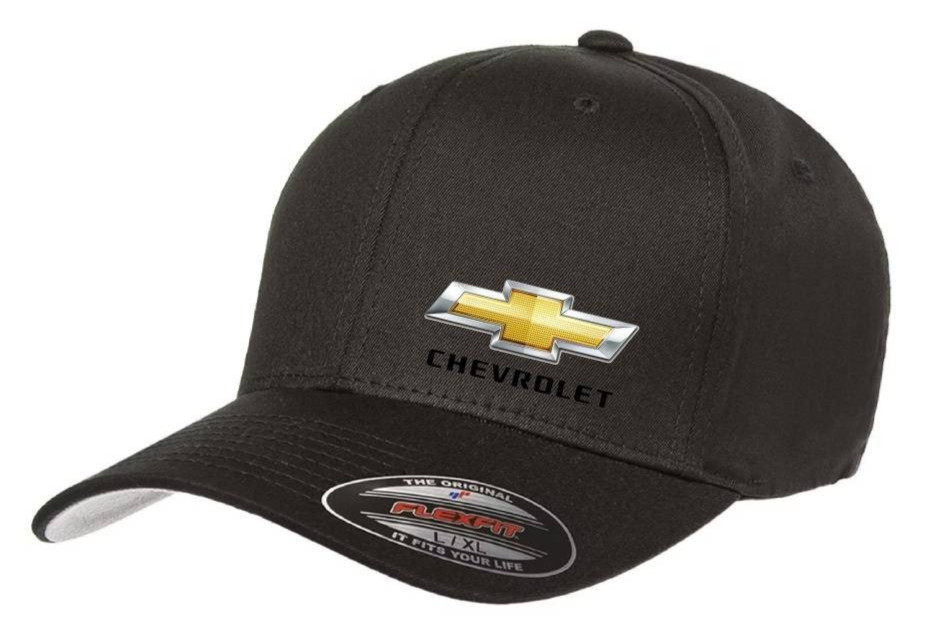 Chevrolet Chevy Car Logo Cap DTF Black 5001 Flexfit Baseball Hat S/M and L/XL