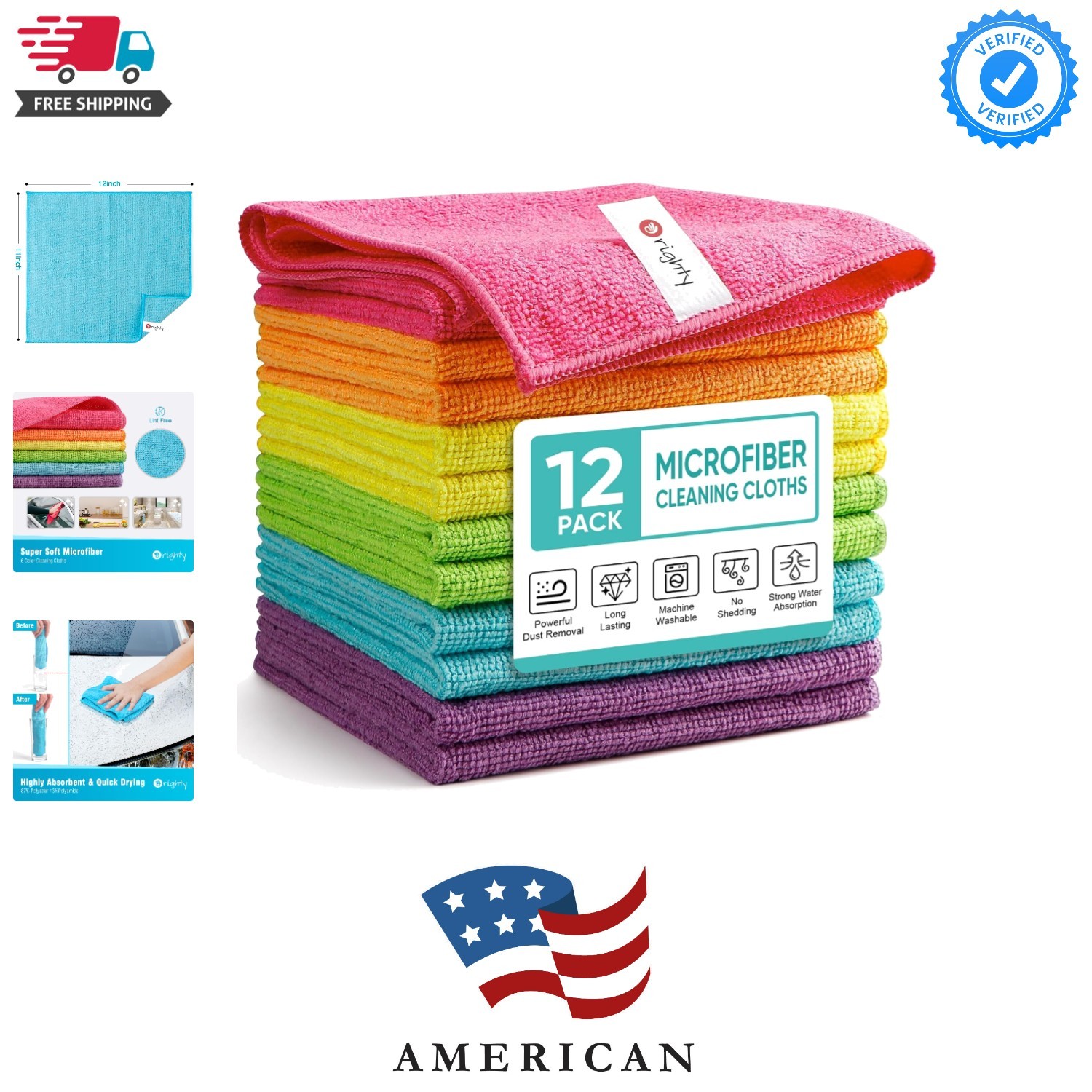 Microfiber Cleaning Cloth Pack of 12, Microfiber Towels for Cars, Highly Abso...