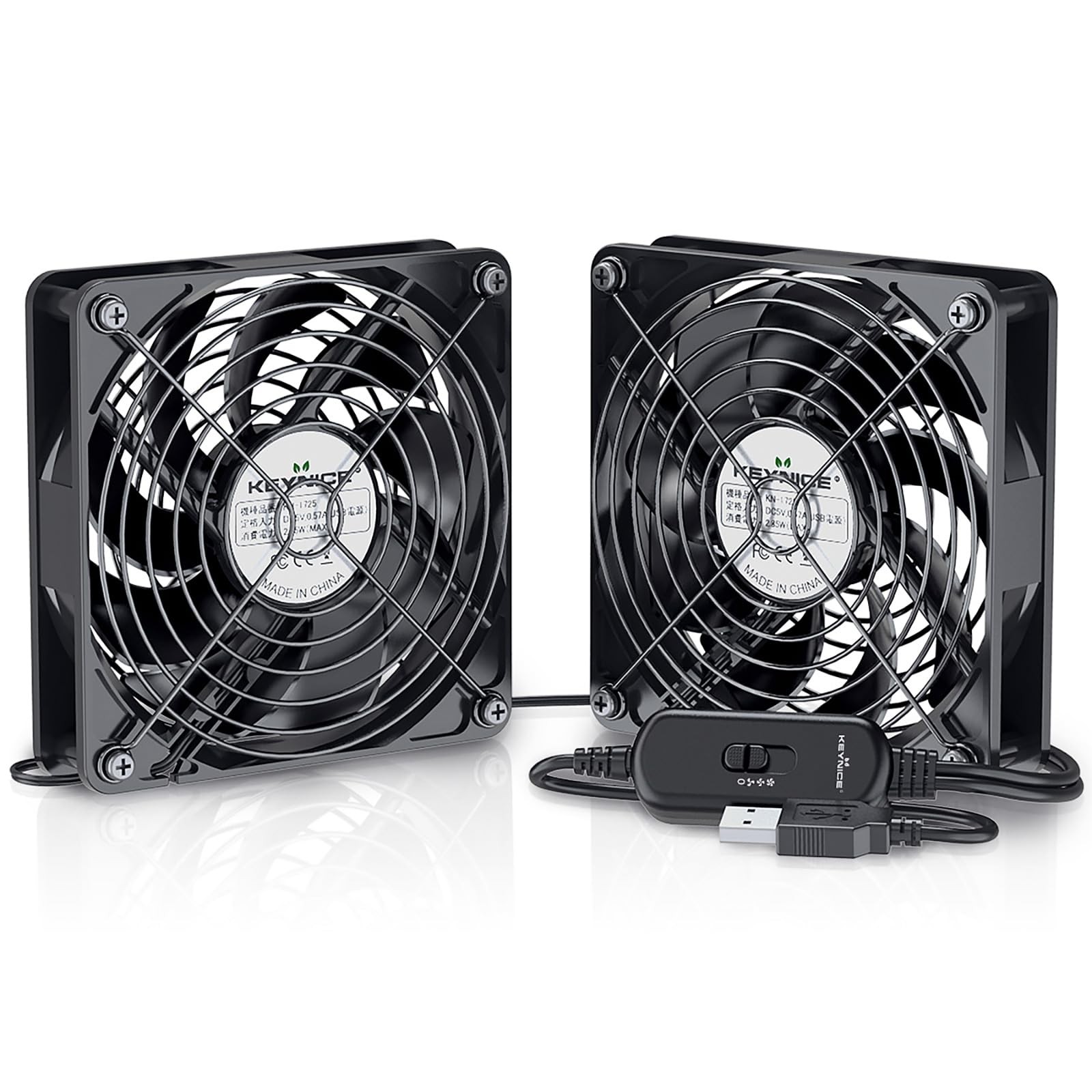 KEYNICE Dual USB Cooling Fan 12cm 2000RPM 3-Speed Quiet PC Router Cooler KN-1725