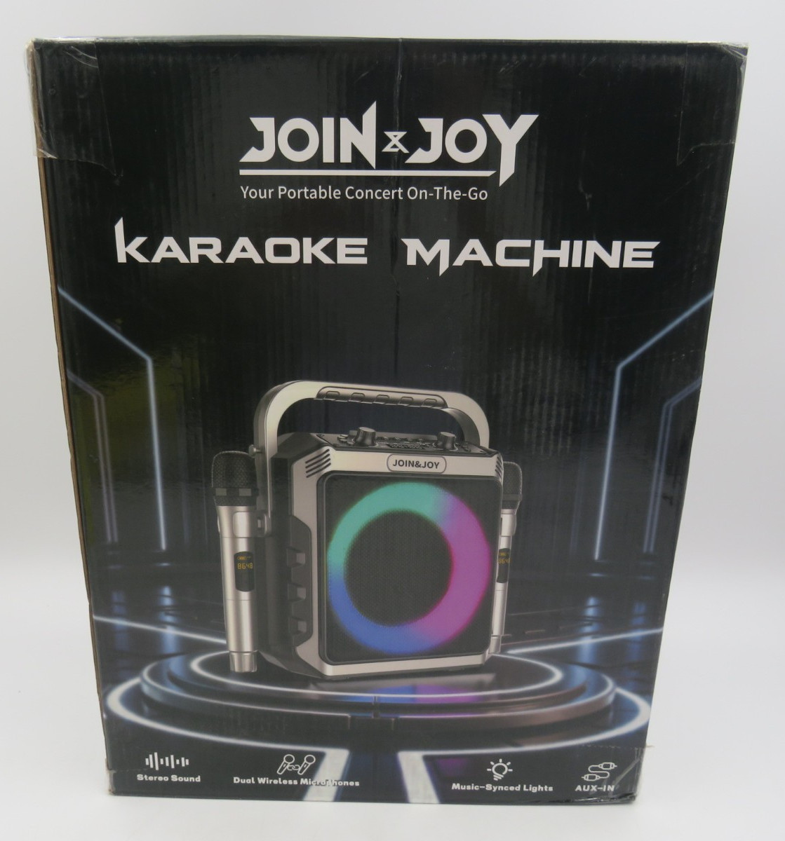 Join & Joy Portable Karaoke Machine Microphones Bluetooth Speaker LED Lights NEW
