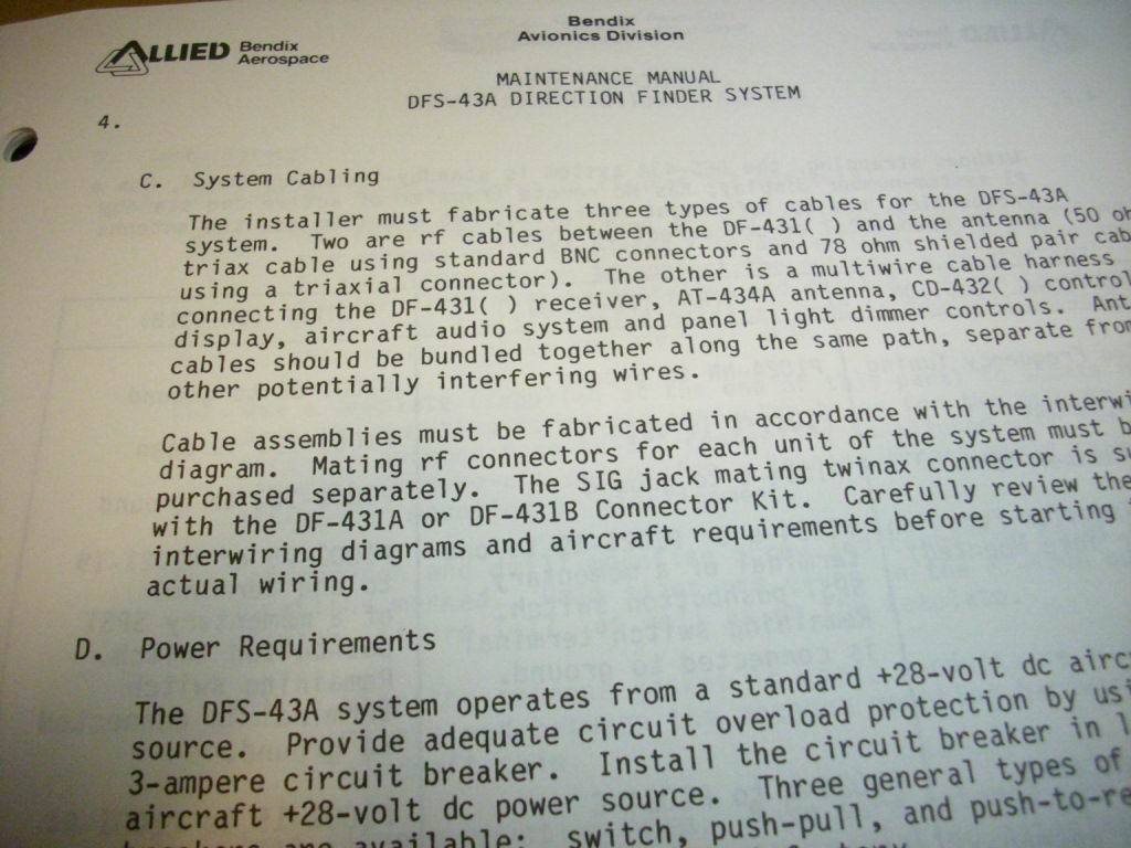 Bendix DFS-43A ADF System install manual