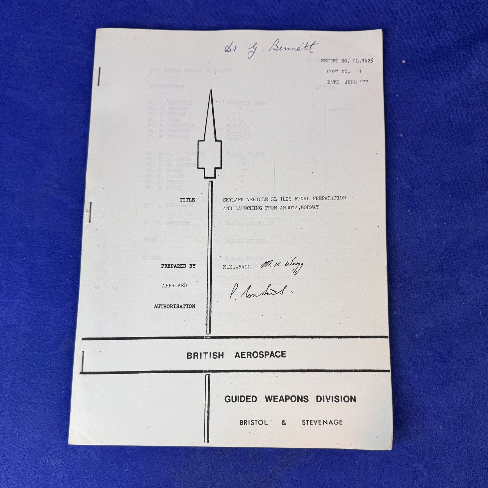 British Aerospace Skylark SL1425 Post Firing Report 1977 Norway Rocket