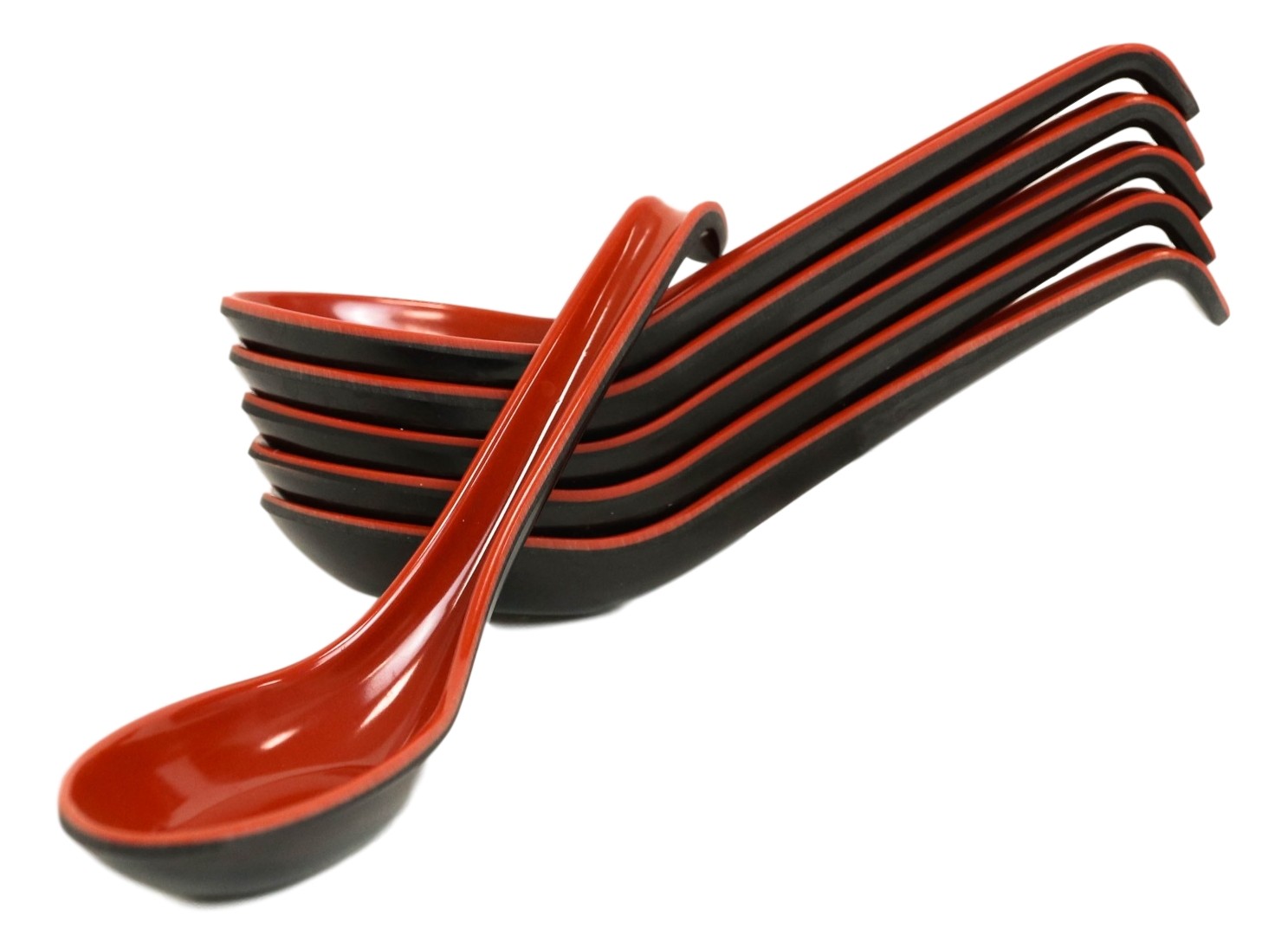 Red And Black Melamine Ladle Style Soup Spoons With Hook Ends 1oz Set Of 6