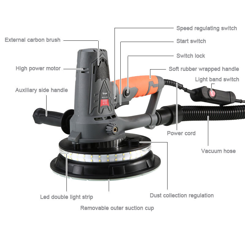 1050W Electric Wall Grinder LED lighting Strip Speed Adjustable Grindin Machine