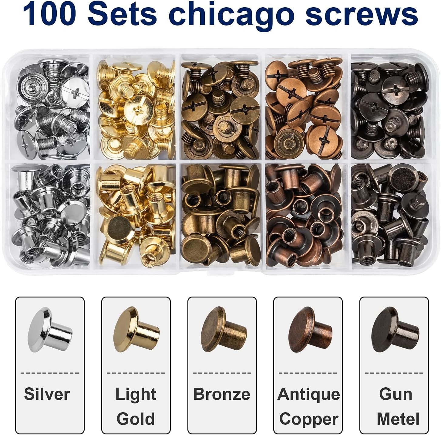 Versatile 100 Chicago Screws - Stunning 5 Color Rivets for DIY Leather Projects